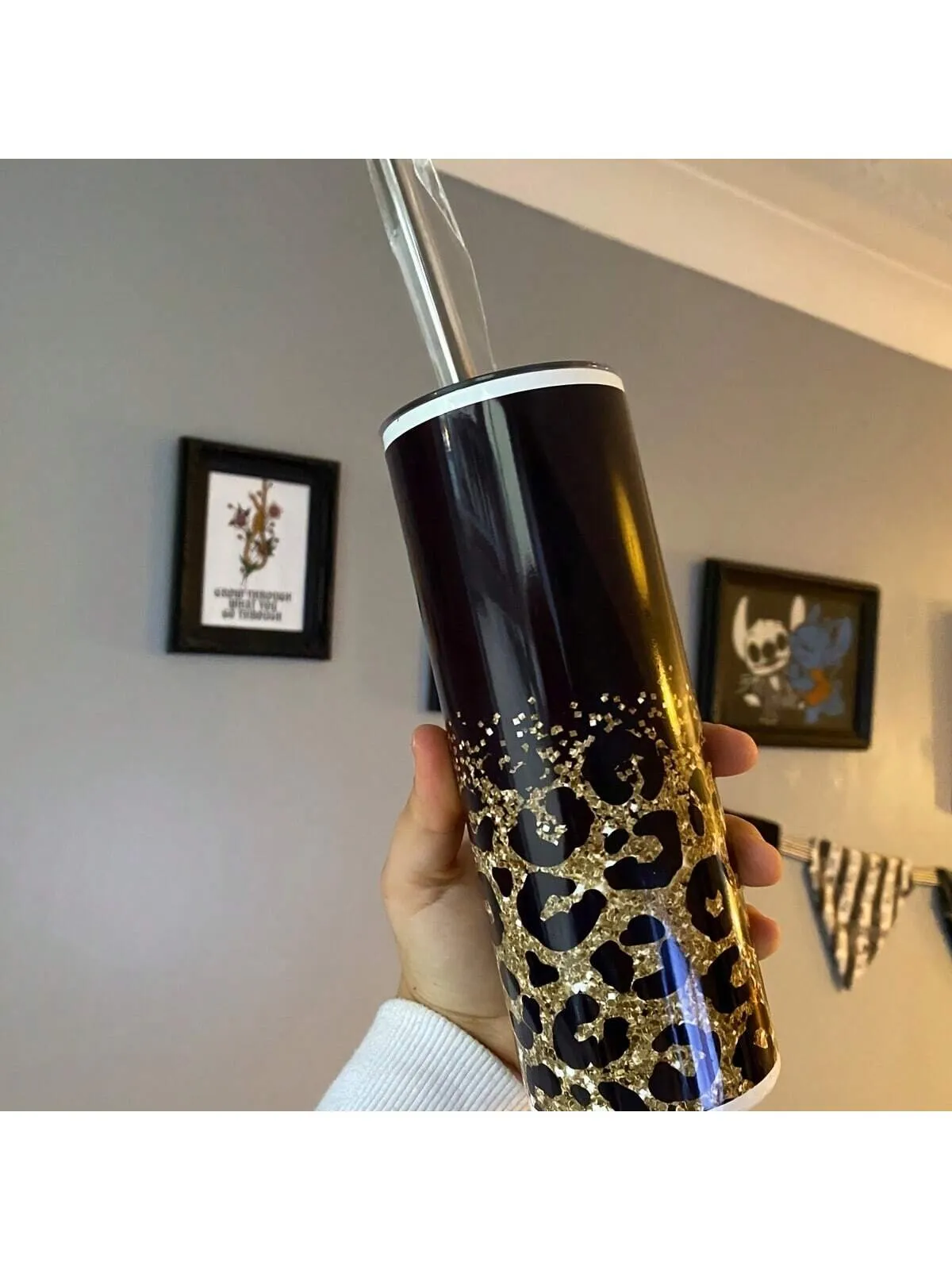 20oz Stainless Steel Leopard Print Water Bottle with Lid and Straw - Insulated Tumbler for Summer and Winter - Perfect Outdoor Travel Accessory and Valentine's Day Gift