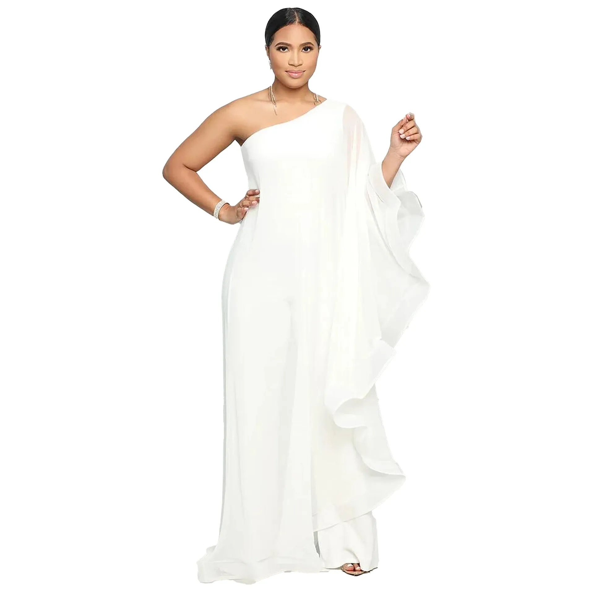 Asymmetric Ruffle One Shoulder Jumpsuit in Vibrant Colors