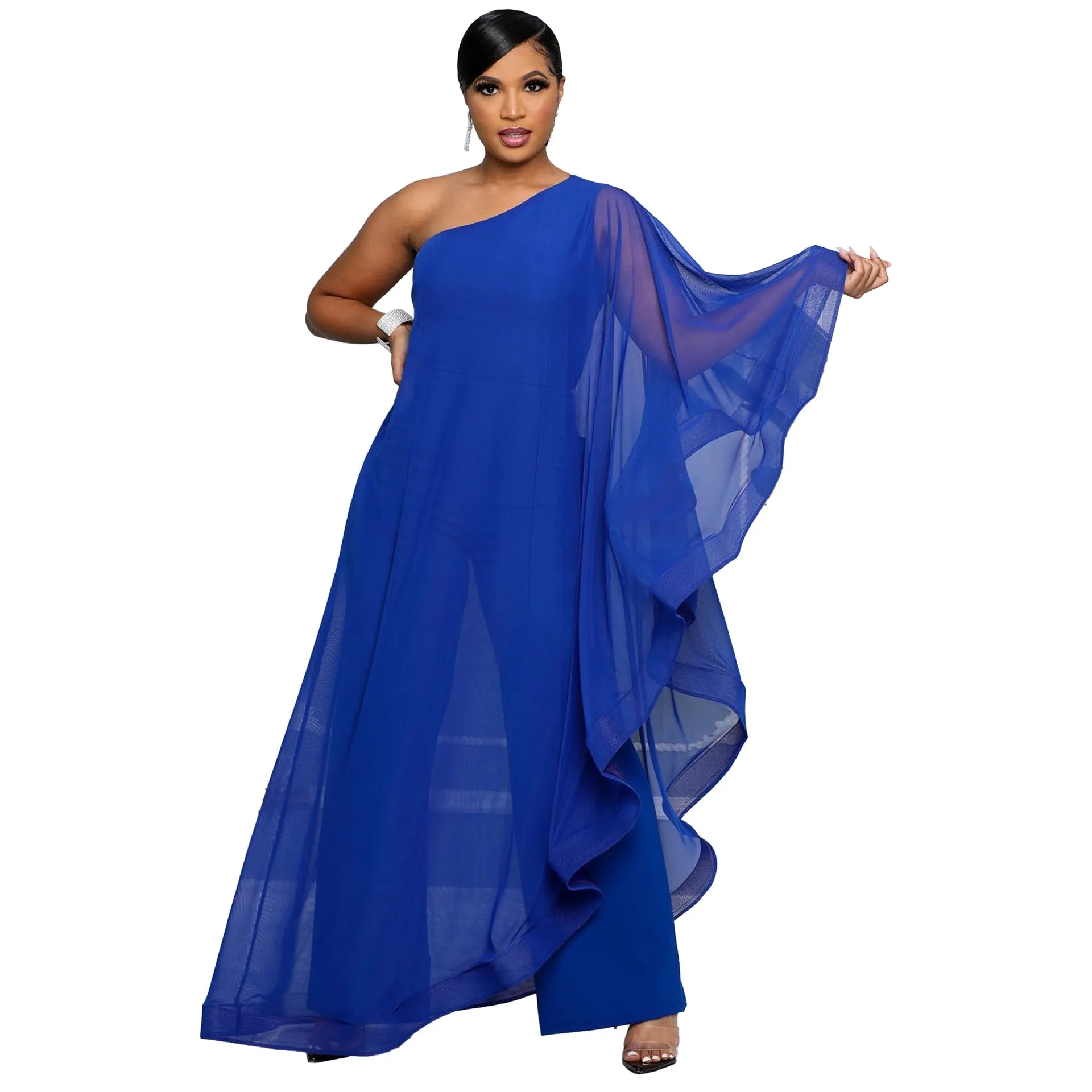 Asymmetric Ruffle One Shoulder Jumpsuit in Vibrant Colors