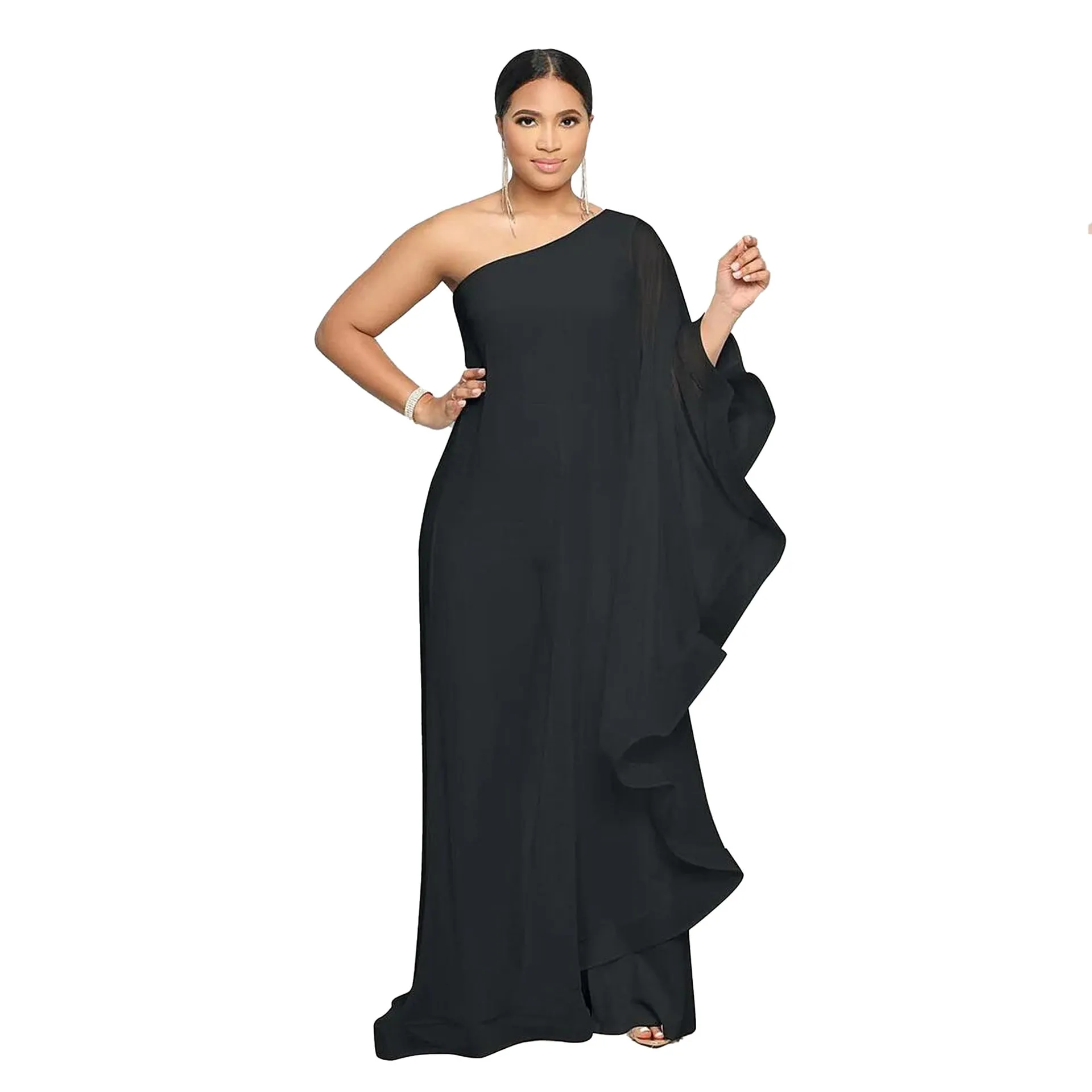 Asymmetric Ruffle One Shoulder Jumpsuit in Vibrant Colors