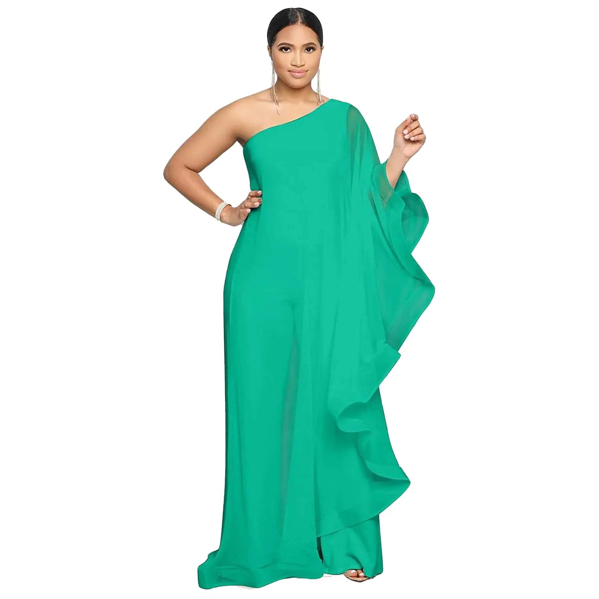 Asymmetric Ruffle One Shoulder Jumpsuit in Vibrant Colors