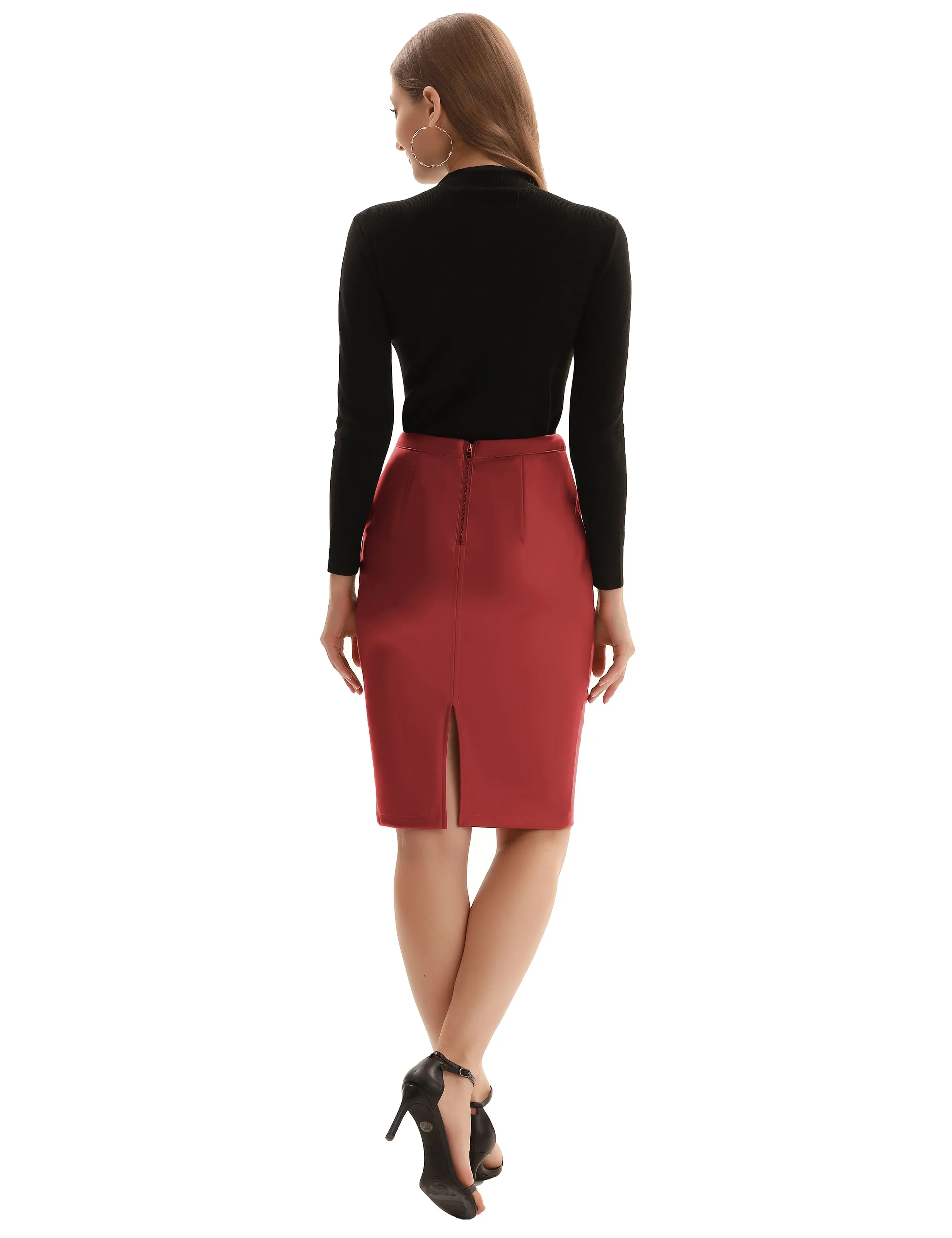 Back Split Hips-Wrapped Pencil Skirt