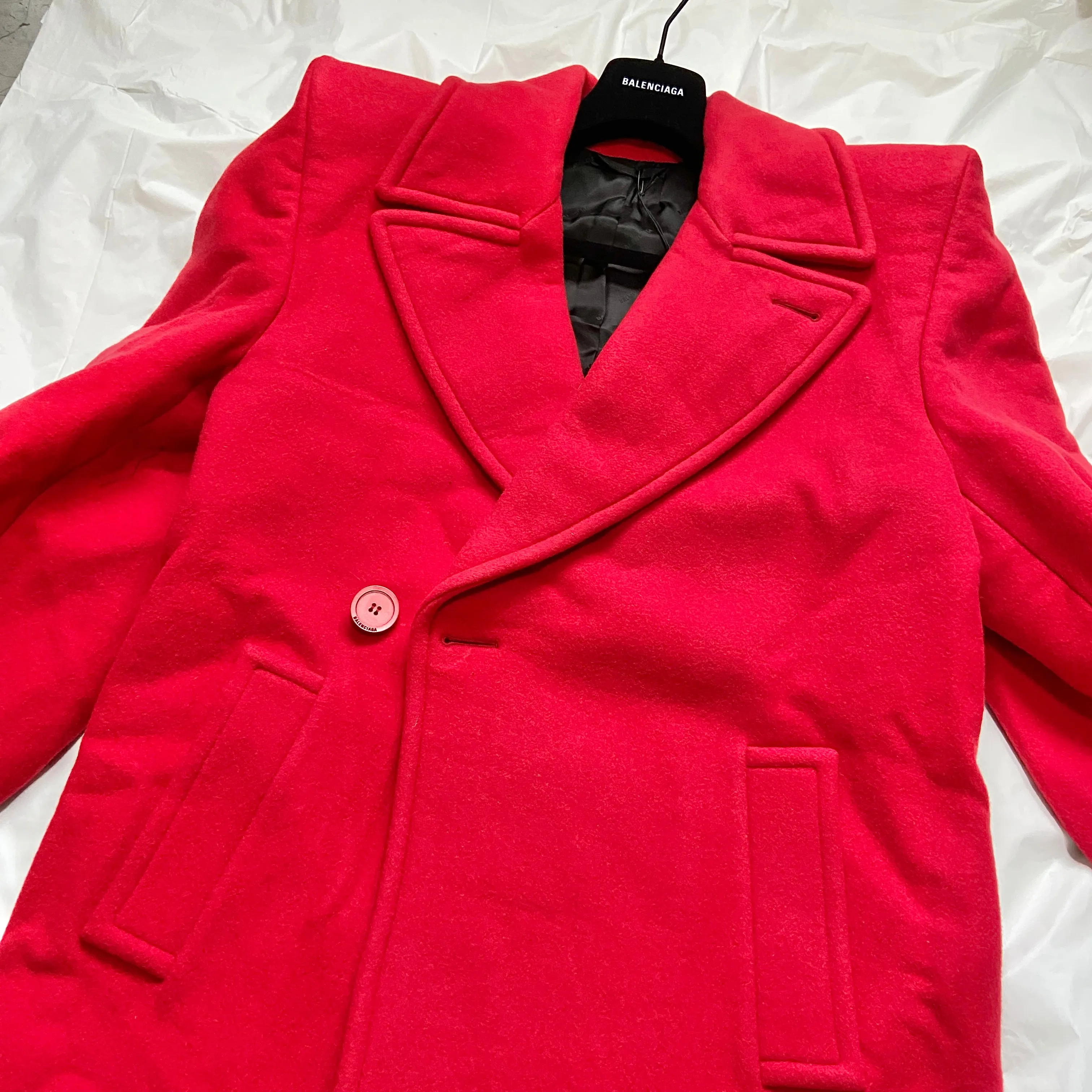 Balenciaga Ss19 runway 80s boxy shoulder red camel wool coat jacket 46