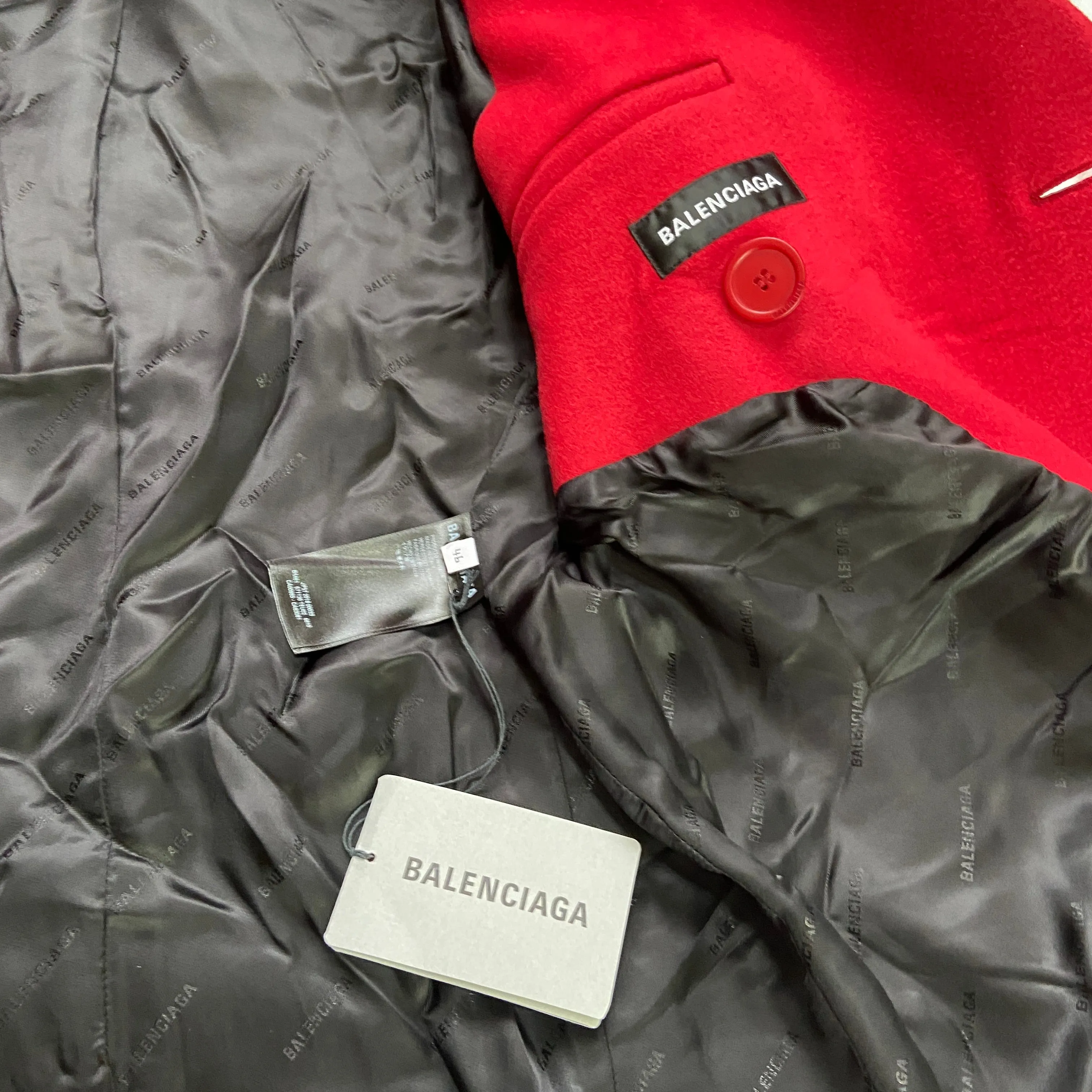 Balenciaga Ss19 runway 80s boxy shoulder red camel wool coat jacket 46