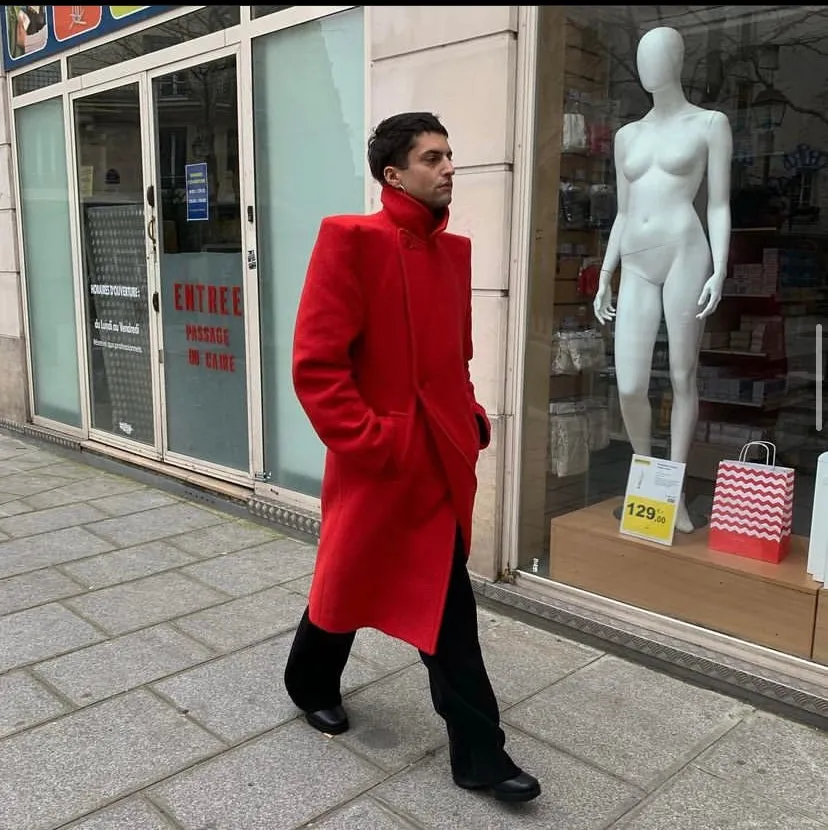 Balenciaga Ss19 runway 80s boxy shoulder red camel wool coat jacket 46