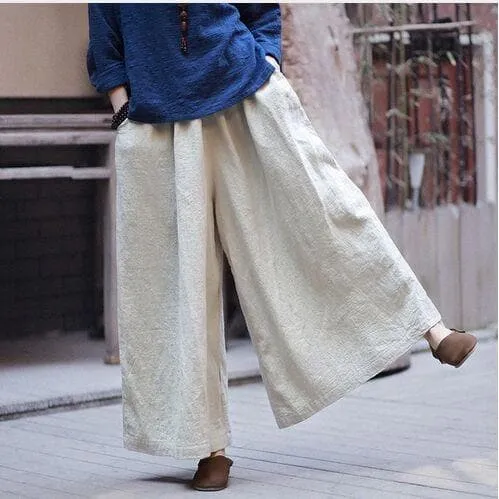 Beige Linen Palazzo Pants  | Zen