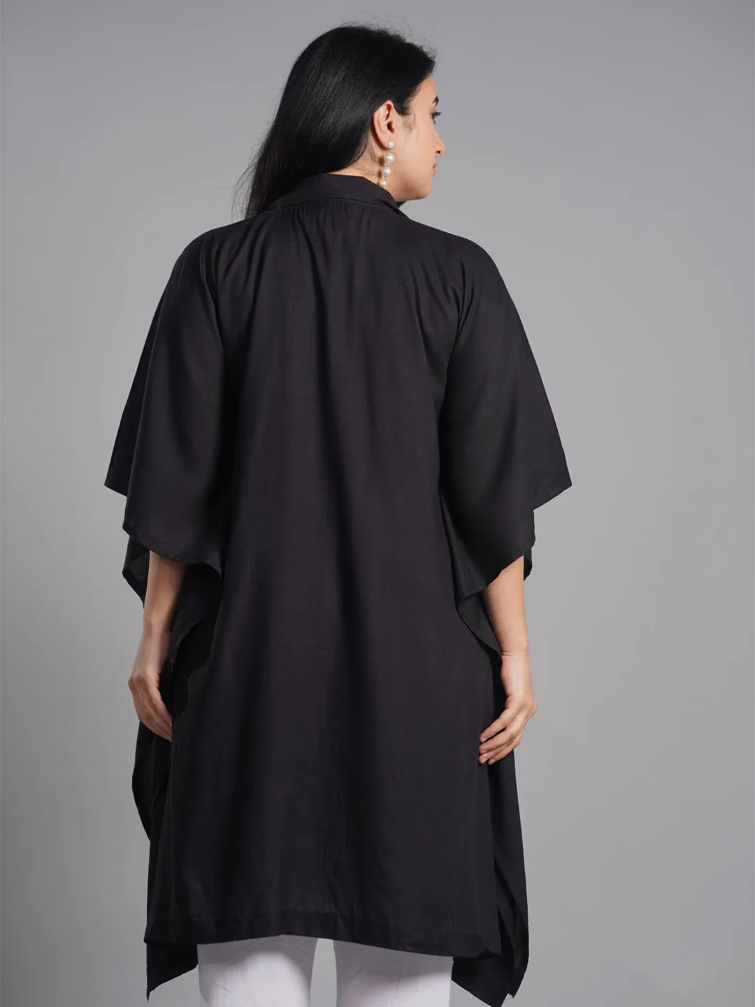 Black Rayon Shirt-Kaftan - Celestial