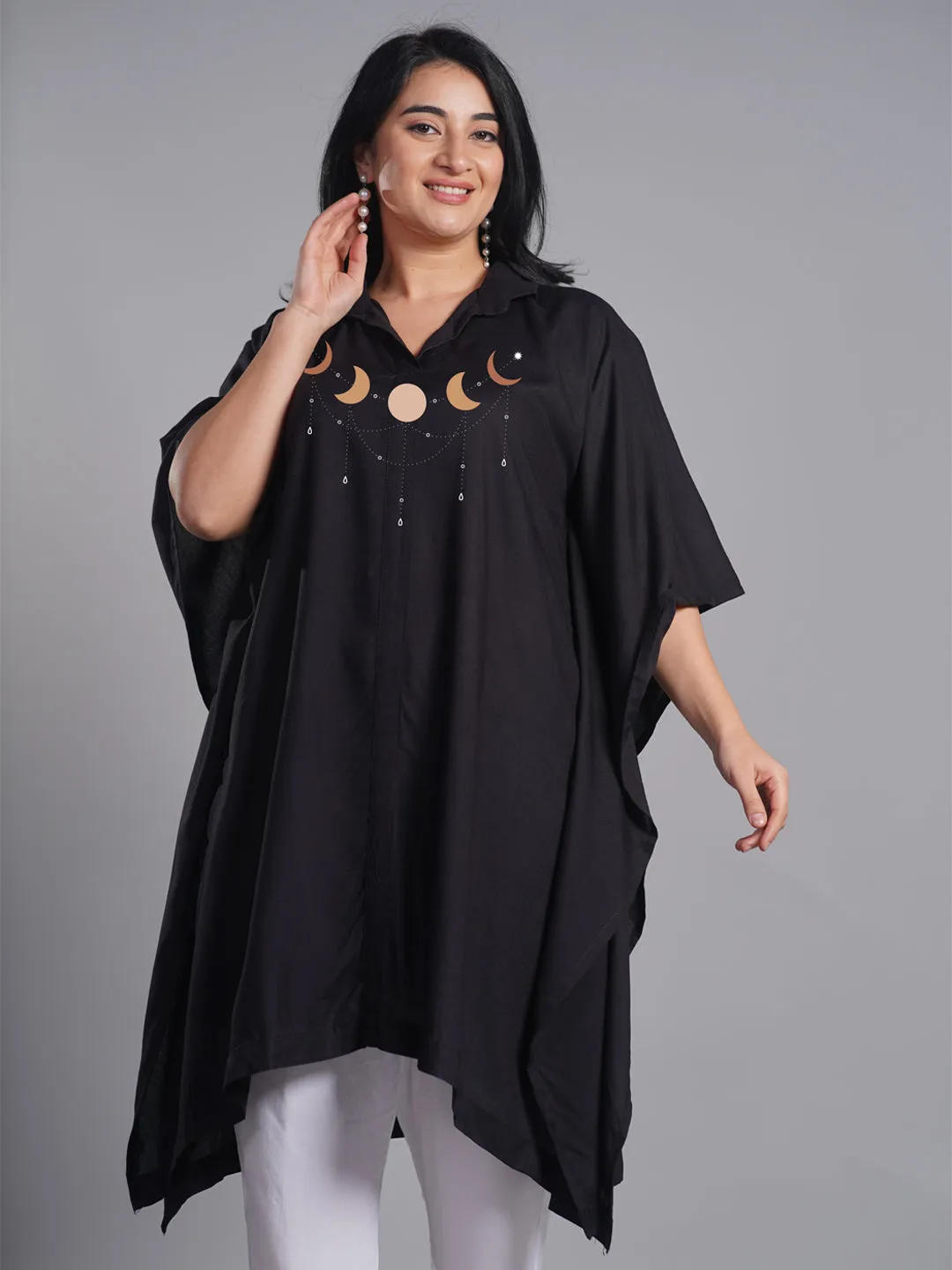 Black Rayon Shirt-Kaftan - Celestial