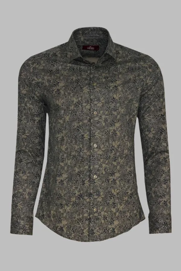 Bloom Patterned Beige Slim Fit Shirt - Wessi