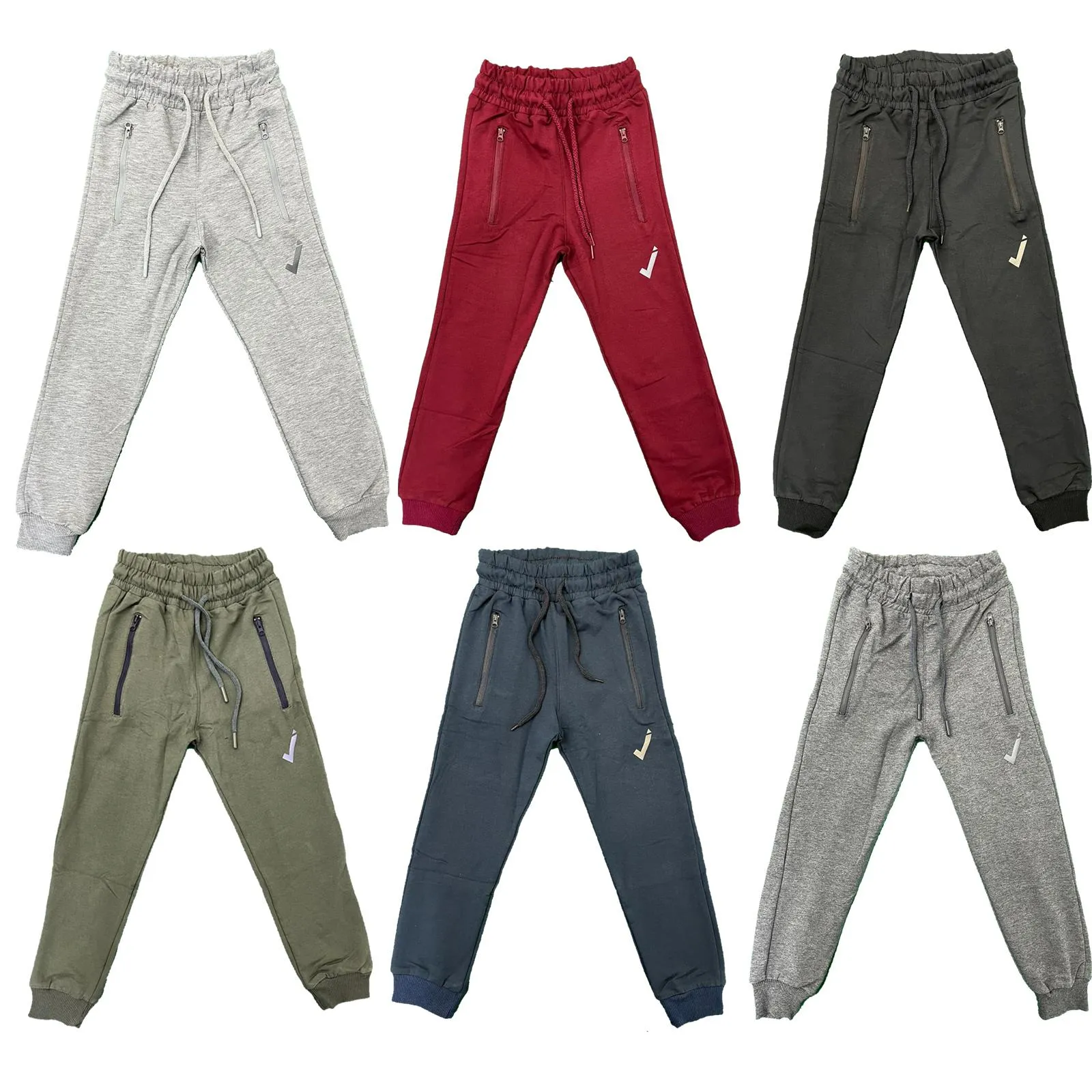 Boys Joggers Zip Pocket Plain Stretch Cotton Jogging Bottoms Tracksuit Kids Girls