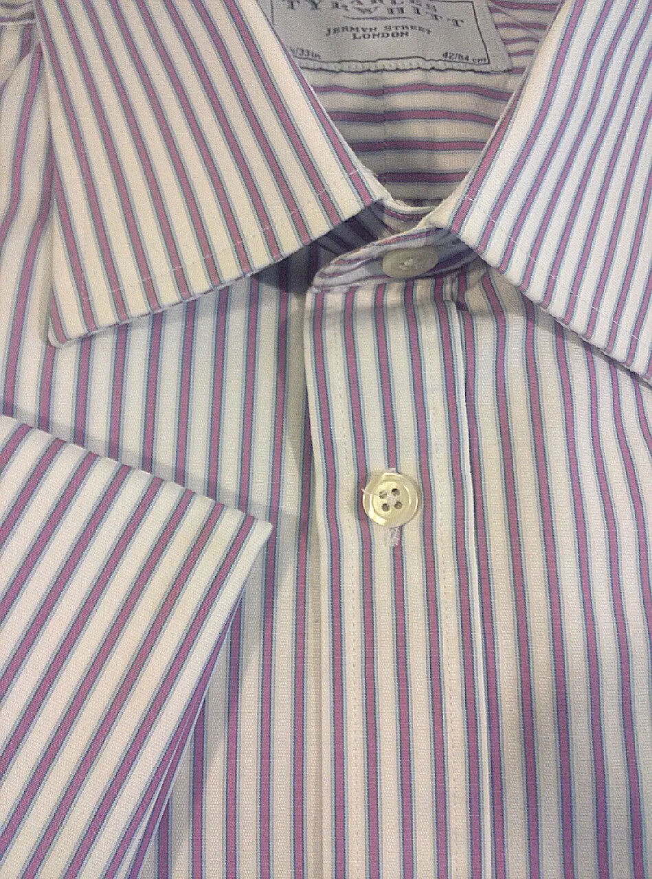 Charles Tyrwhitt- Pink & White, FC Pinstripe Dress Shirt- size 16.5x33