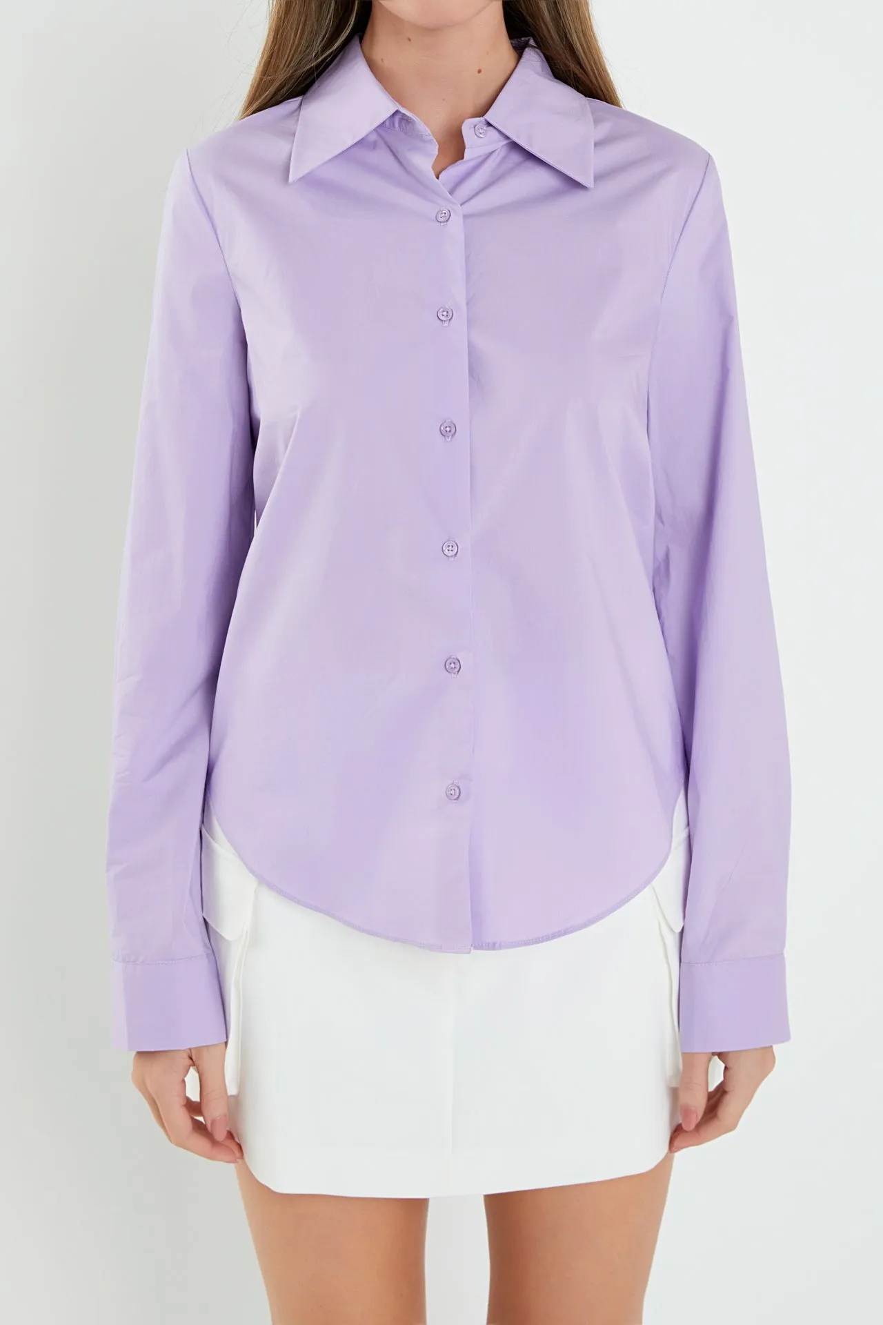 Cuff Sleeve Accent Collar Poplin Dress Shirt