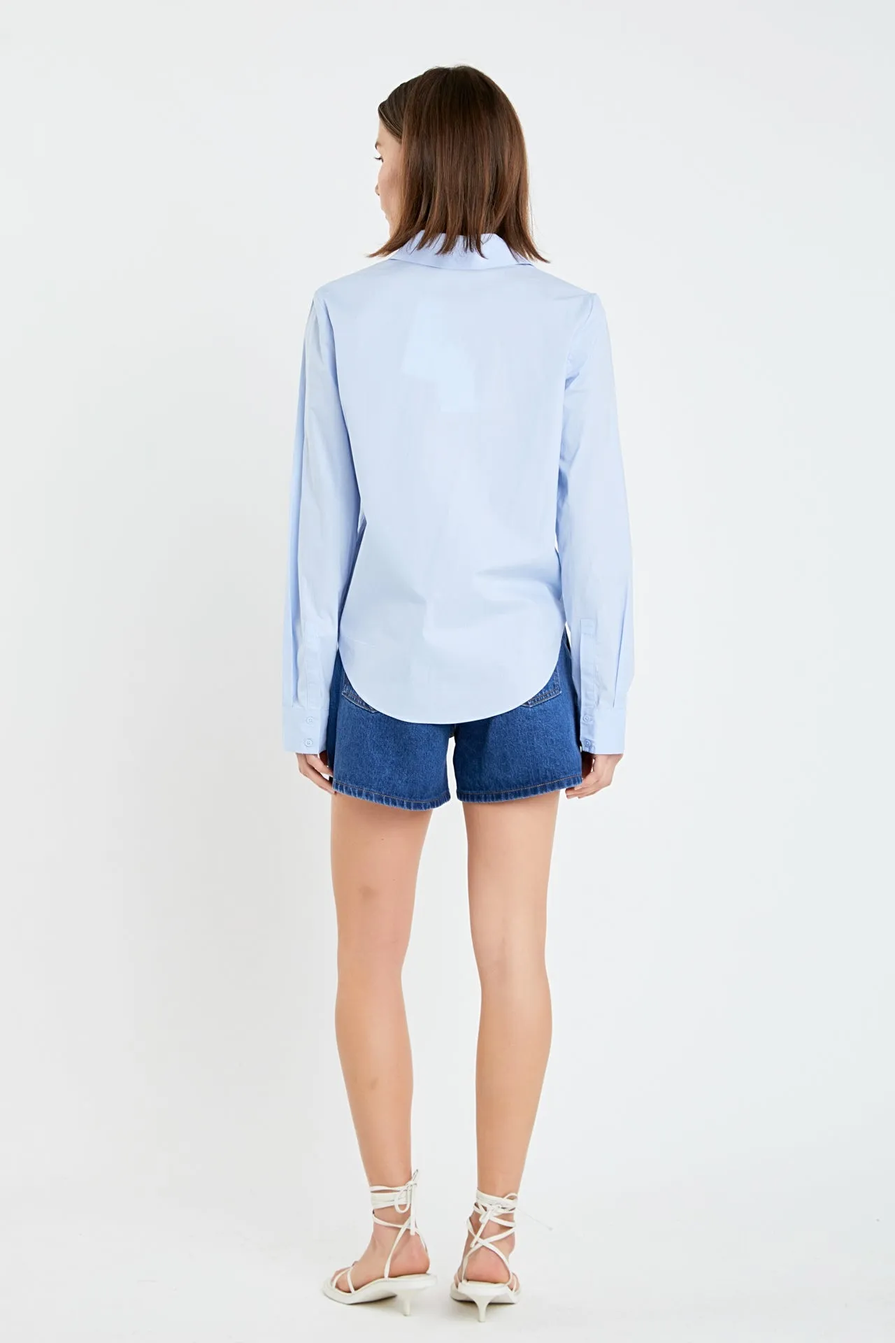 Cuff Sleeve Accent Collar Poplin Dress Shirt