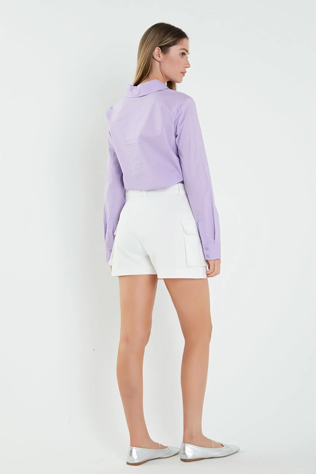 Cuff Sleeve Accent Collar Poplin Dress Shirt
