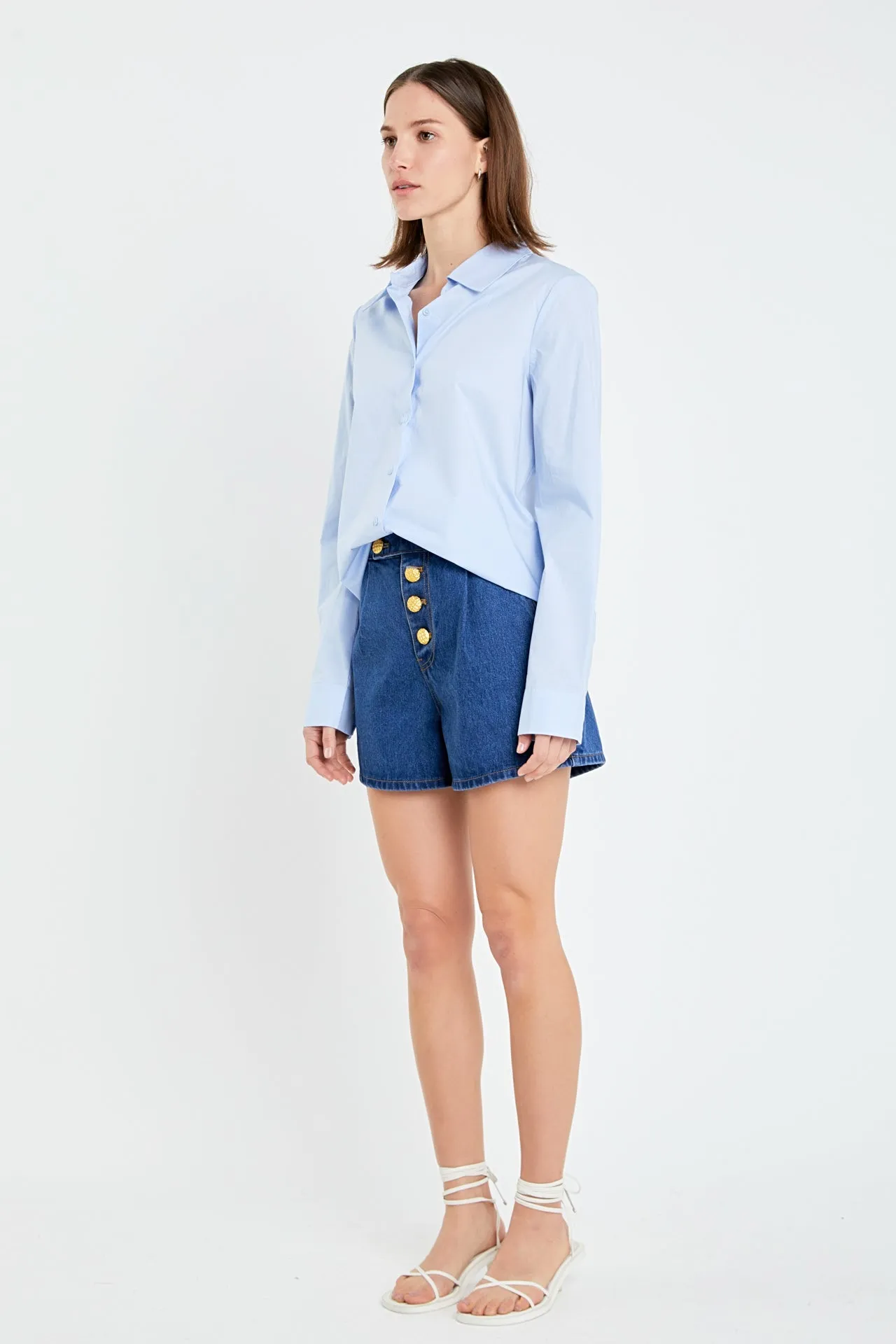 Cuff Sleeve Accent Collar Poplin Dress Shirt