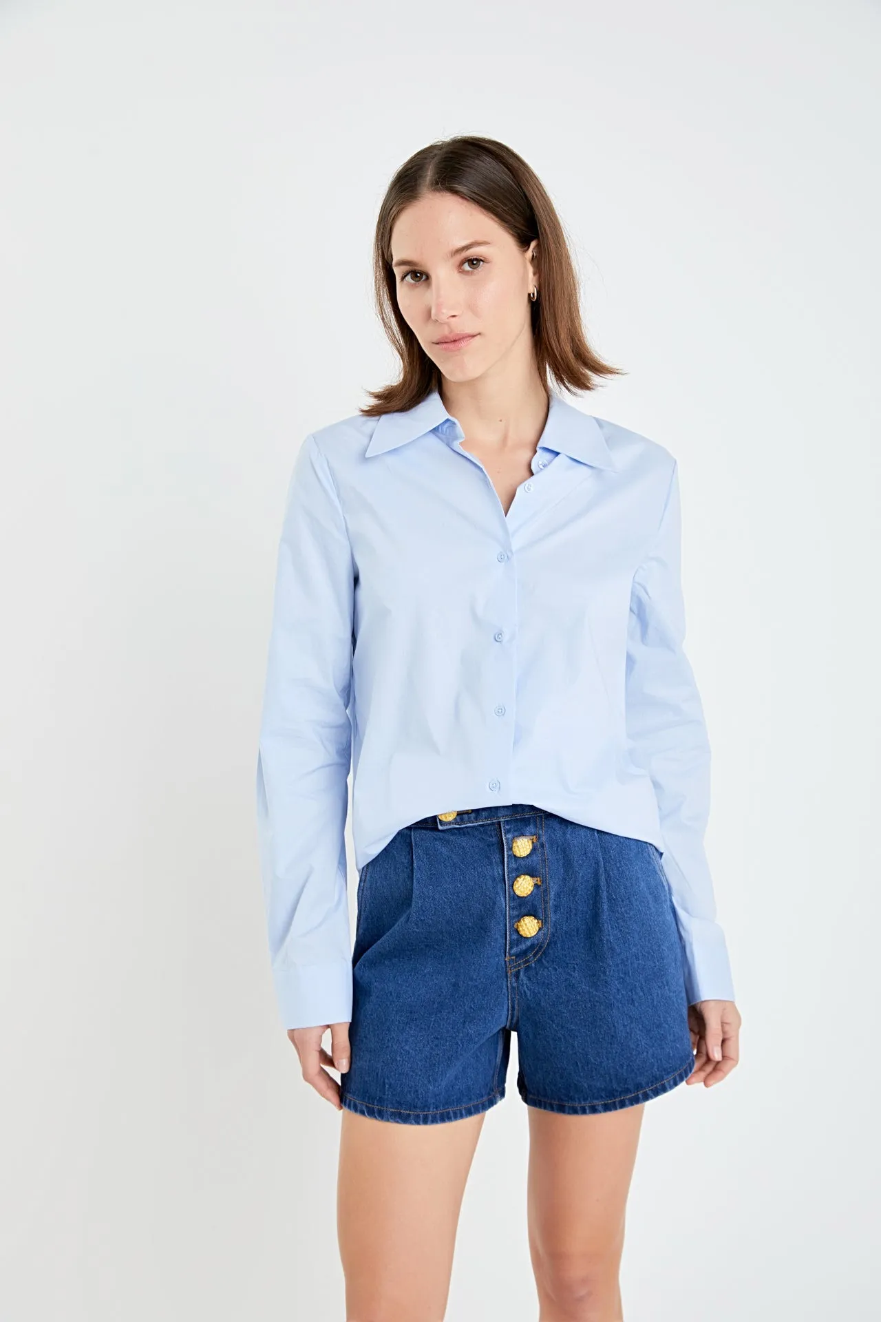Cuff Sleeve Accent Collar Poplin Dress Shirt