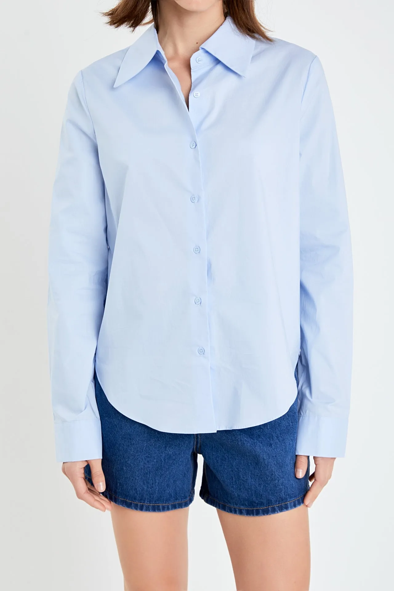 Cuff Sleeve Accent Collar Poplin Dress Shirt