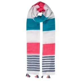 Dents Two Stripe Pattern Lightweight Tassel Scarf - Teal