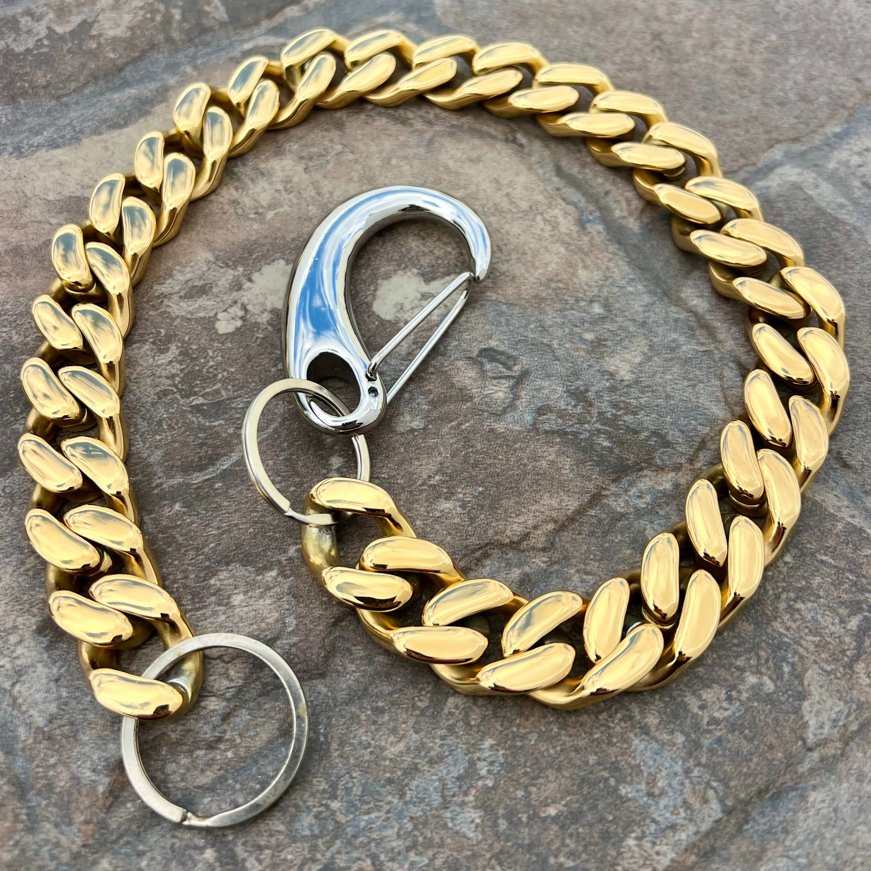 Easy Biker Wallet Chain All Gold 3/4" - W/ Sanity’s Polished Hook Clip - WC74