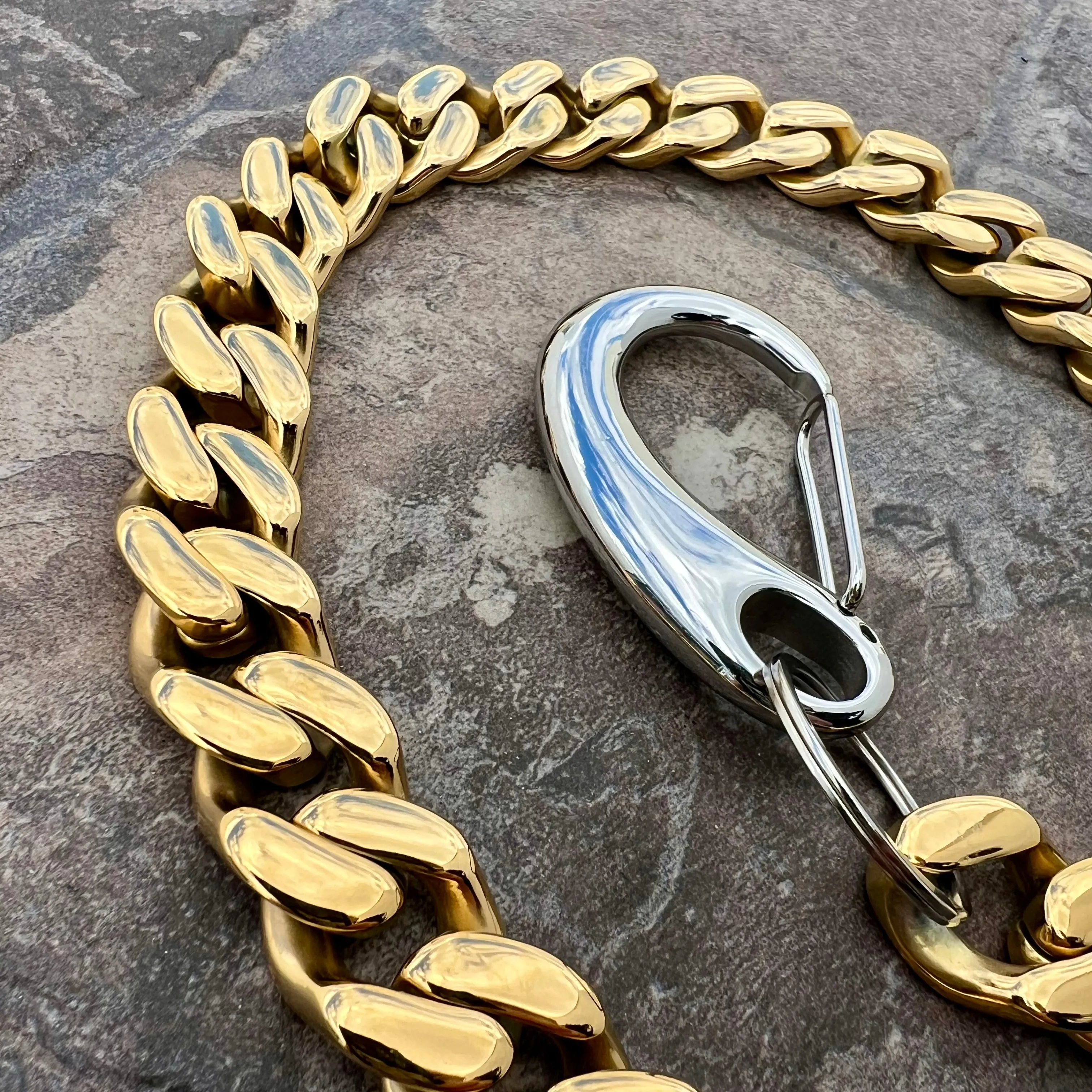 Easy Biker Wallet Chain All Gold 3/4" - W/ Sanity’s Polished Hook Clip - WC74