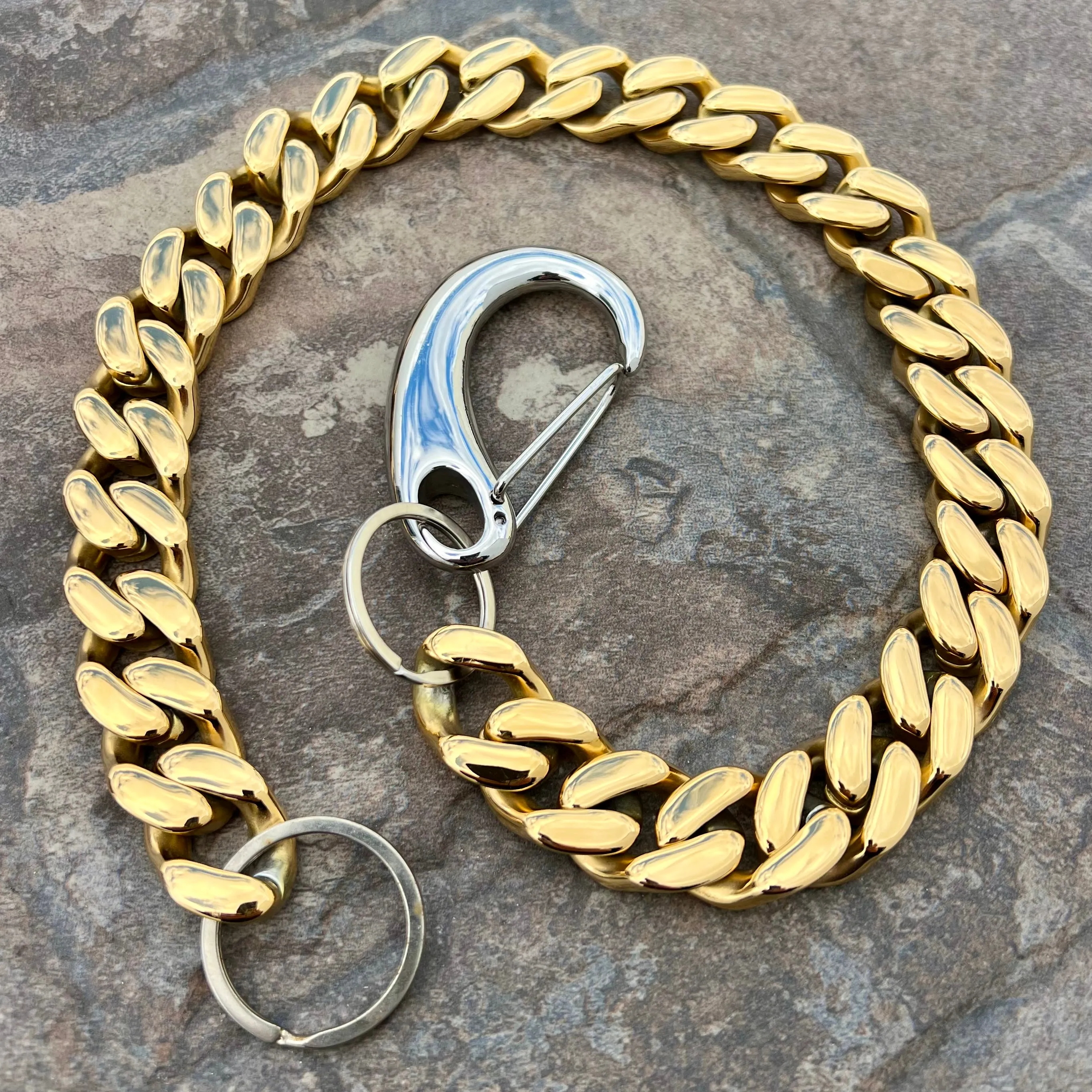 Easy Biker Wallet Chain All Gold 3/4" - W/ Sanity’s Polished Hook Clip - WC74