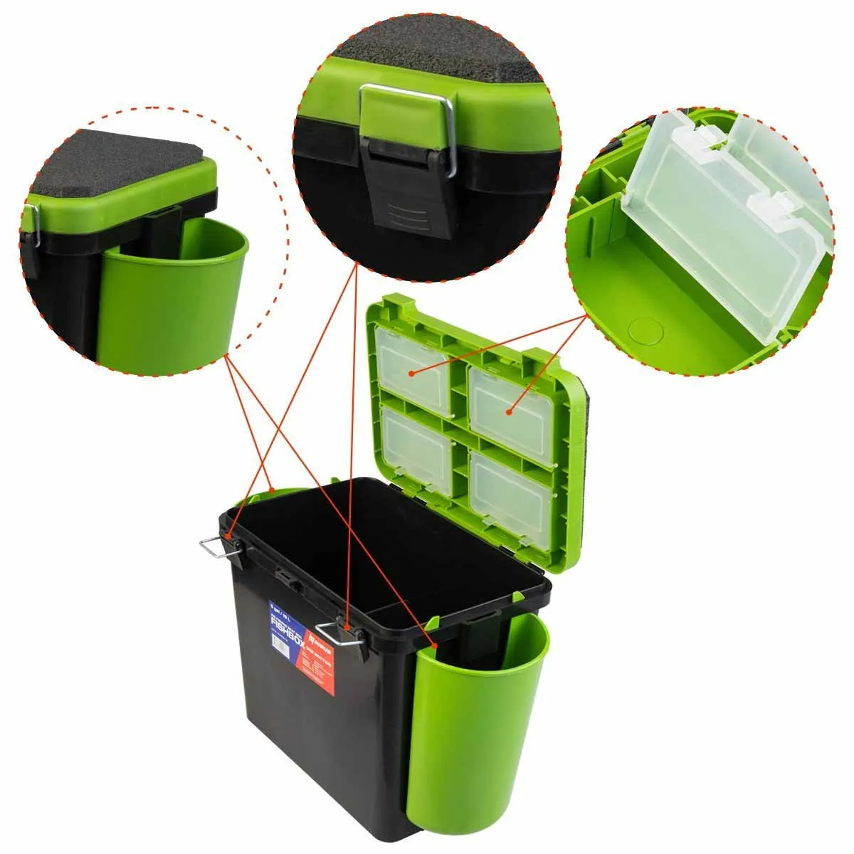 FishBox Large 5 gal SeatBox for Ice Fishing Tackle and Gear