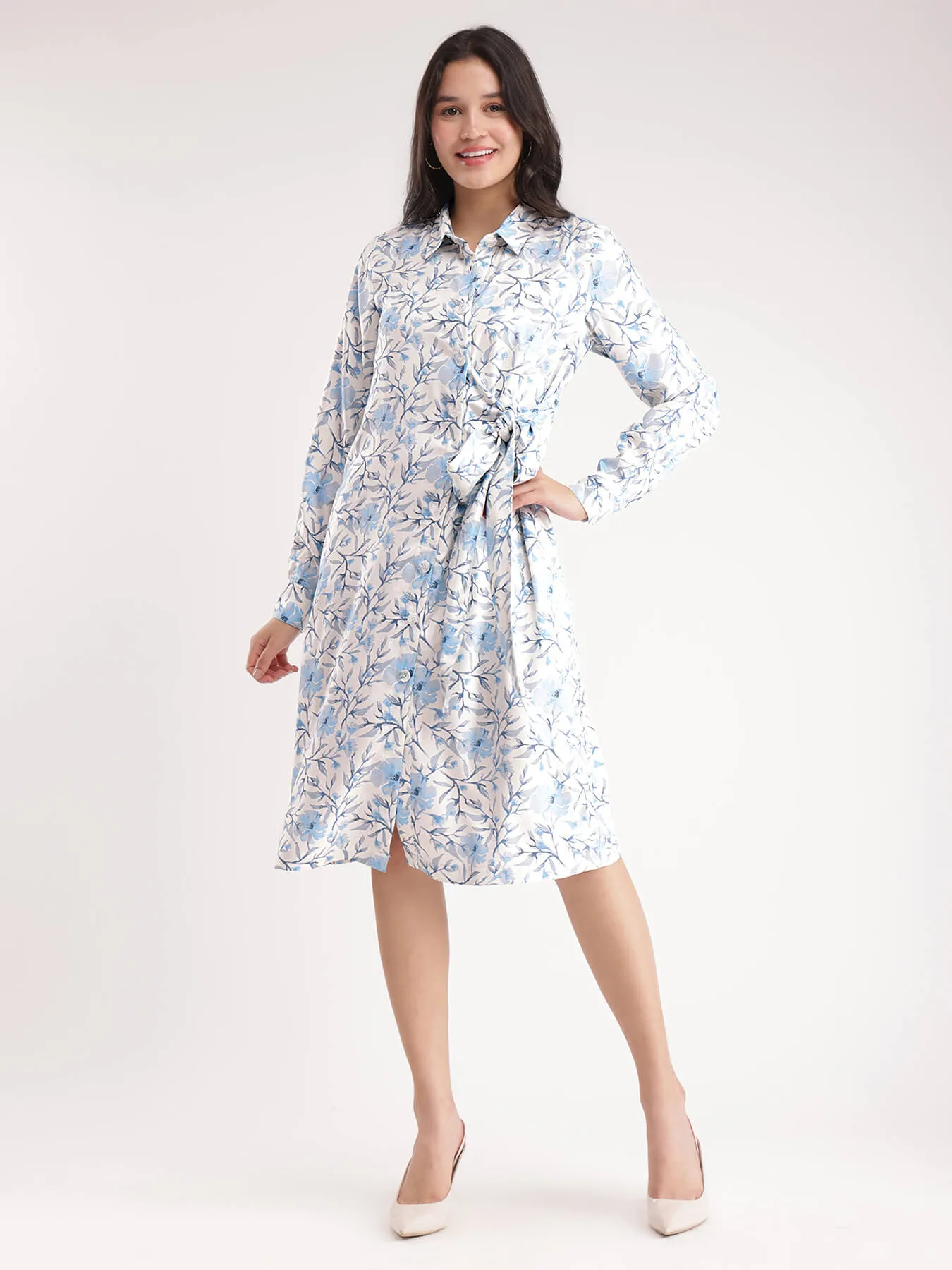Floral Shirt Dress - White