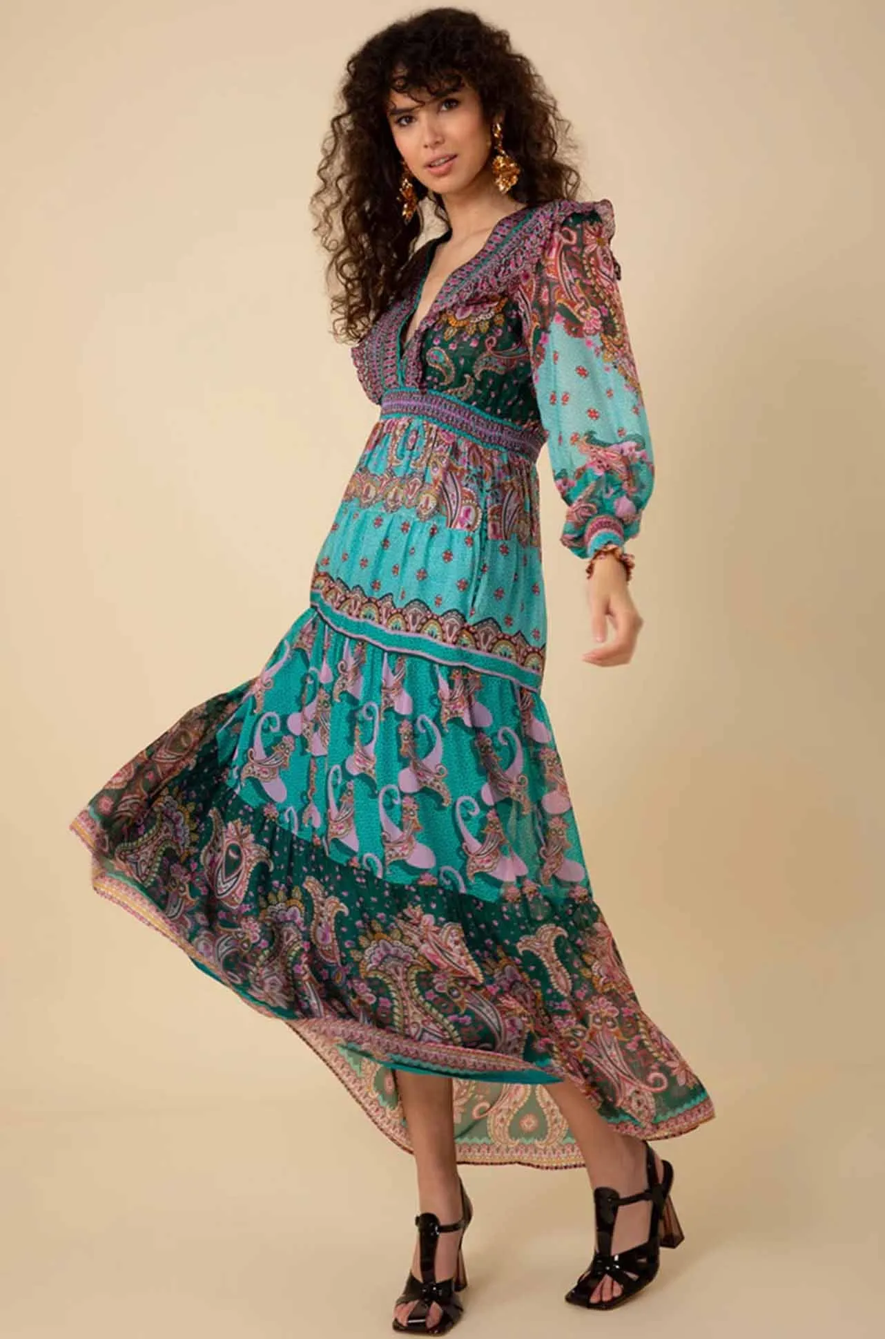 Hale Bob - Nylah L/S V Neck Maxi Dress