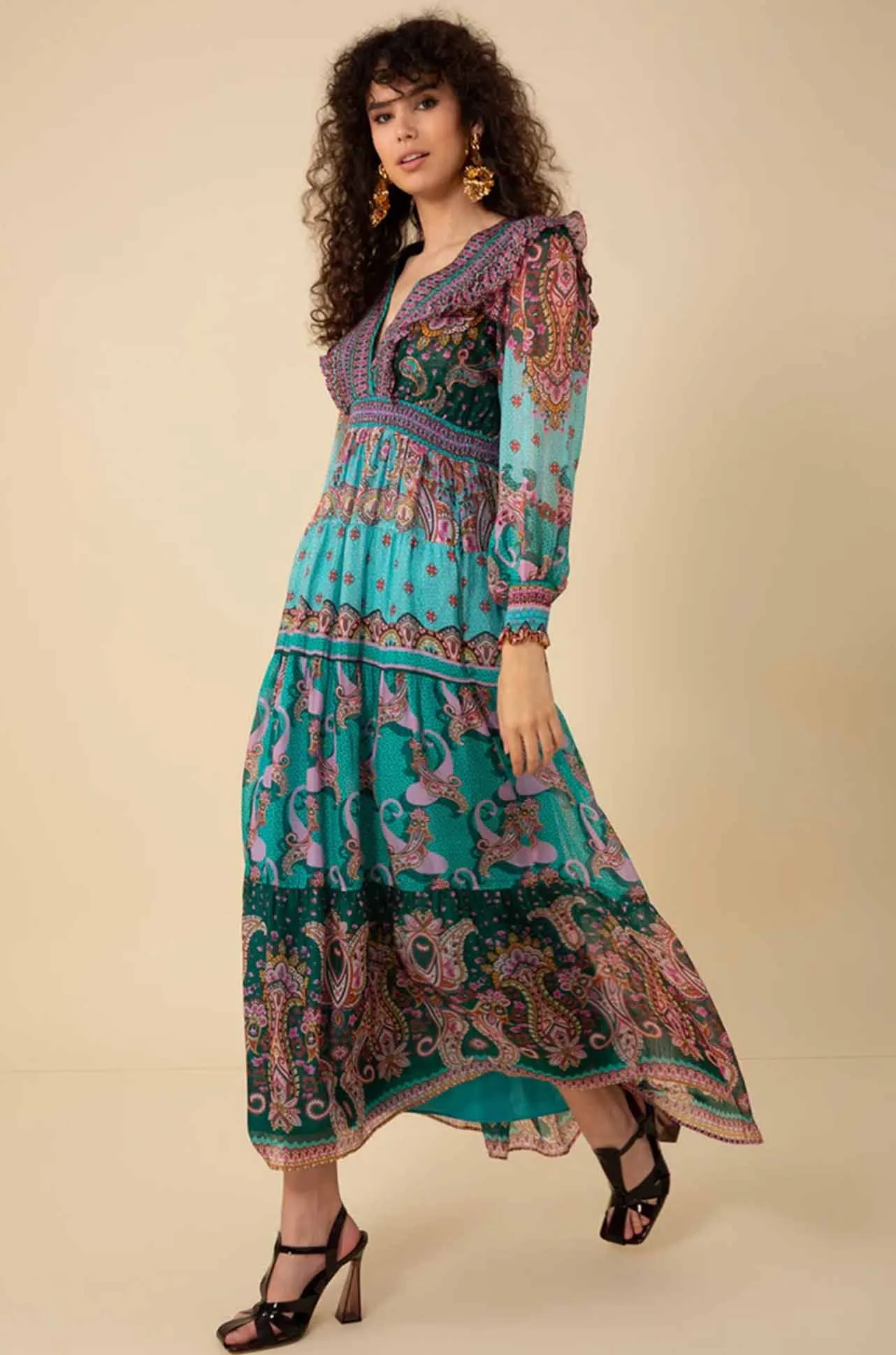 Hale Bob - Nylah L/S V Neck Maxi Dress