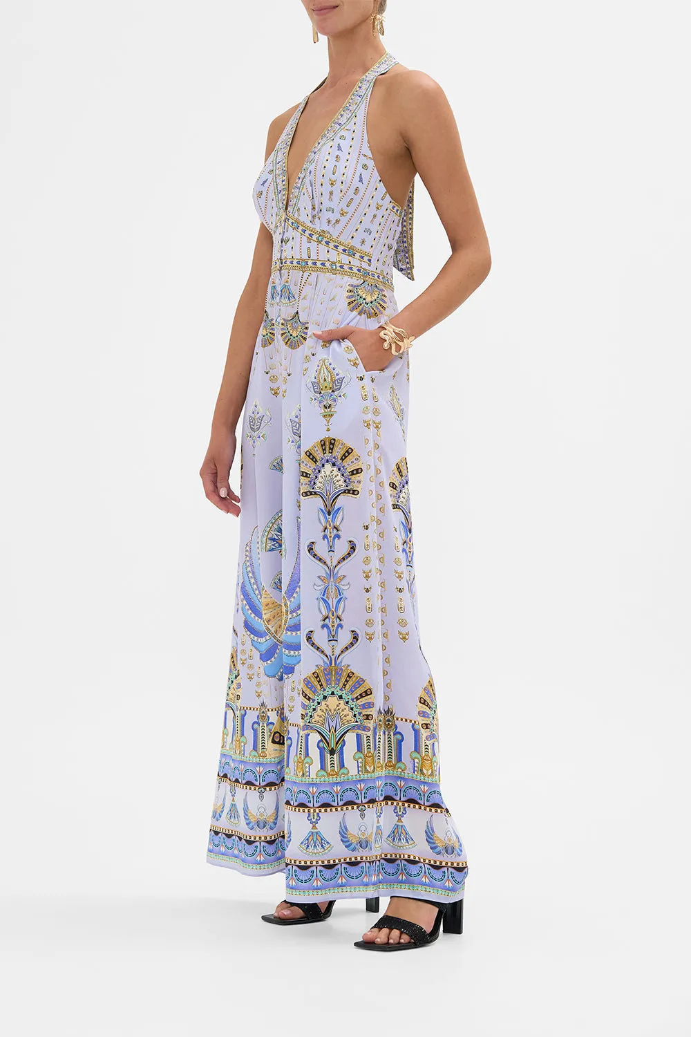 HALTERNECK JUMPSUIT WITH TIE NECK UNDER SCARAB SKIES