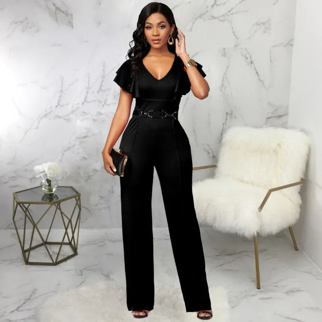 High Waist Plain Long Sleeve Women Elegant  Party Slim Autumn Ladies Jumpsuits