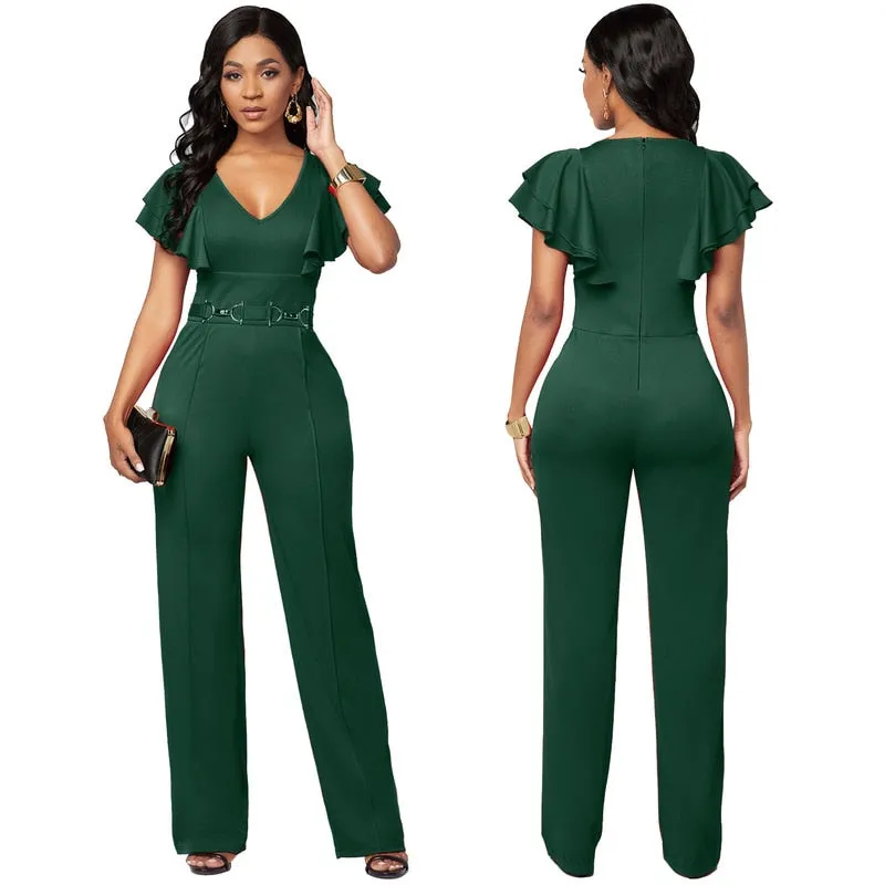 High Waist Plain Long Sleeve Women Elegant  Party Slim Autumn Ladies Jumpsuits