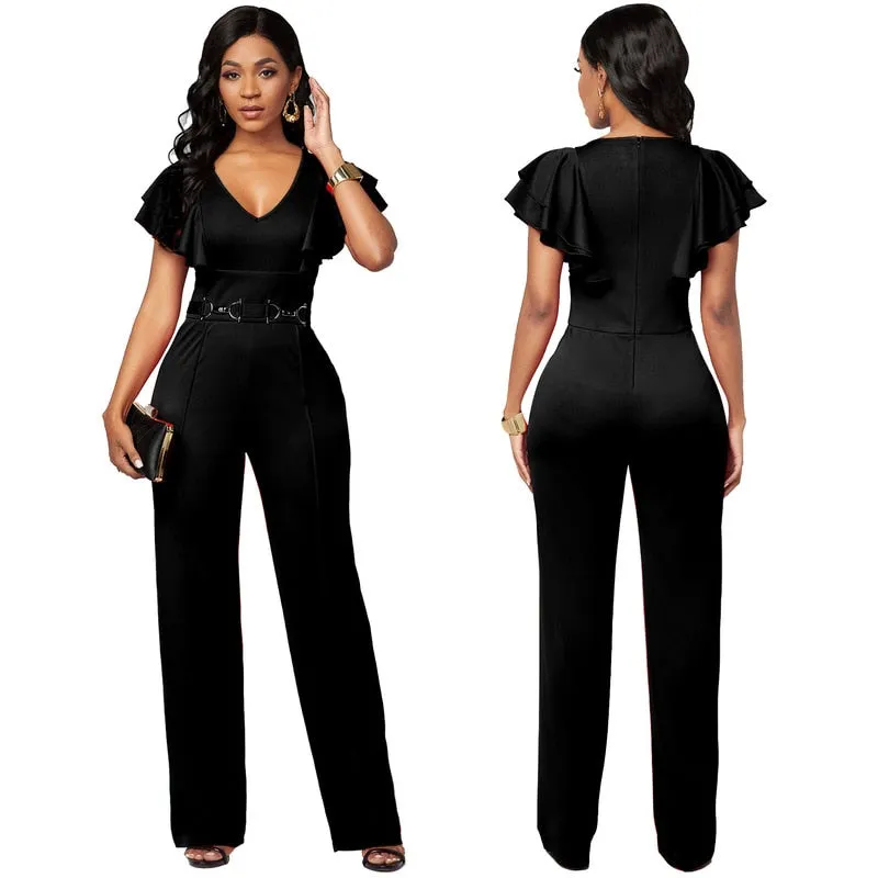 High Waist Plain Long Sleeve Women Elegant  Party Slim Autumn Ladies Jumpsuits
