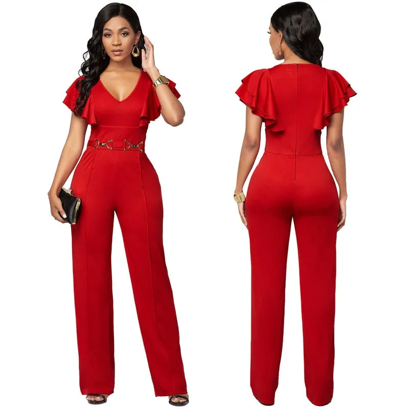 High Waist Plain Long Sleeve Women Elegant  Party Slim Autumn Ladies Jumpsuits