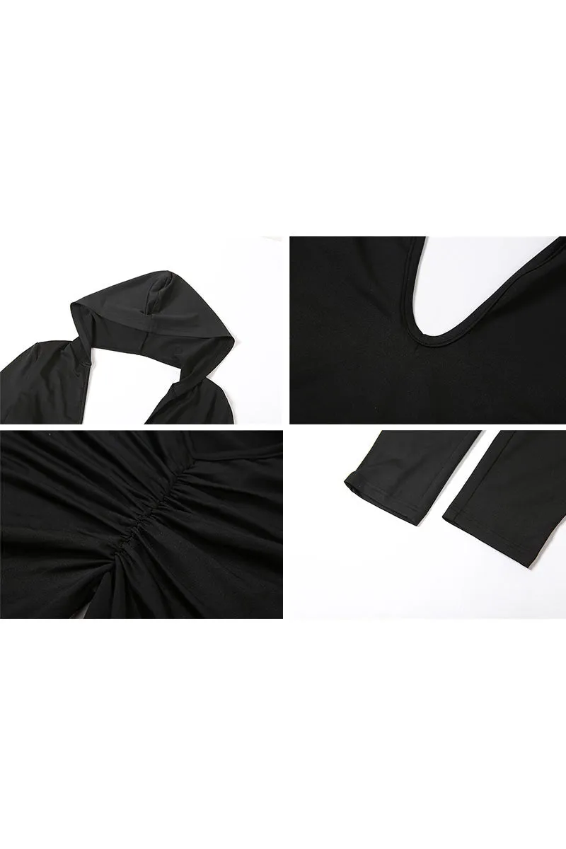 JD836 Sexy Bodycon Backless Long Sleeve Hoodie Jumpsuit