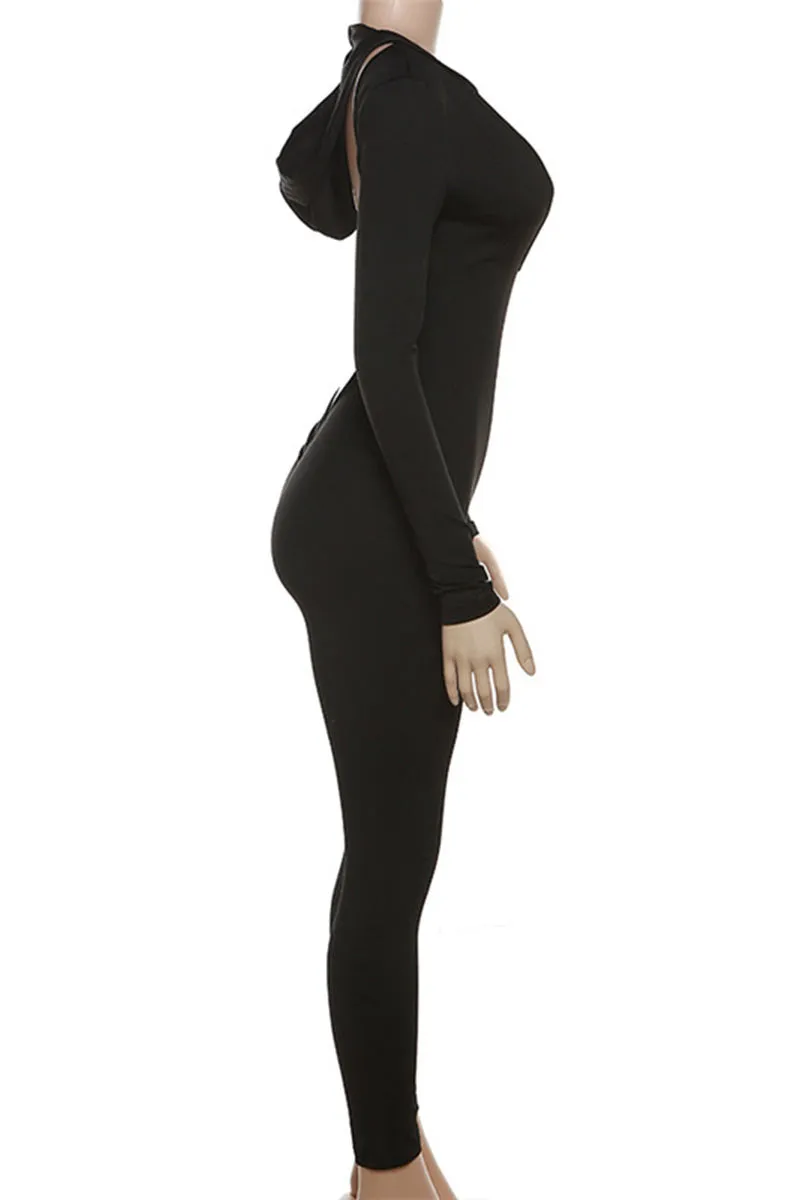 JD836 Sexy Bodycon Backless Long Sleeve Hoodie Jumpsuit