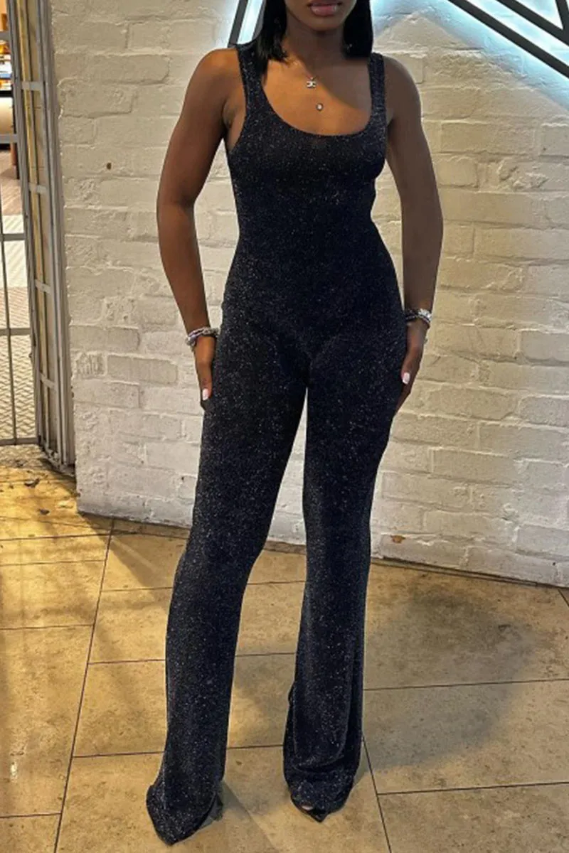 JM0097 Glitter Sleeveless Jumpsuits