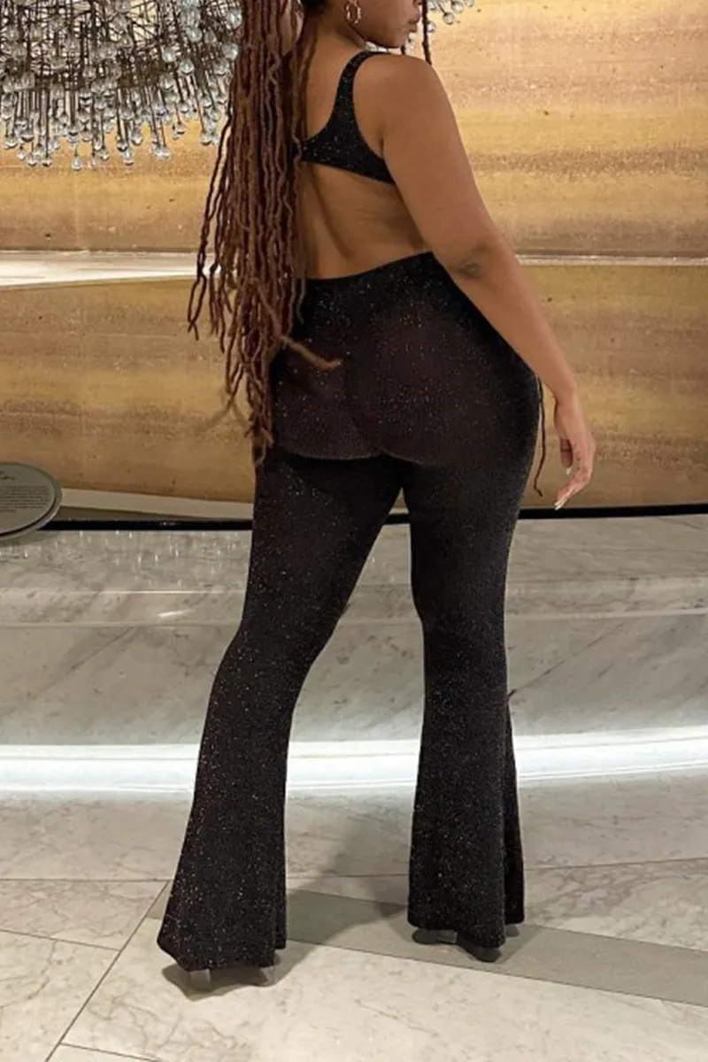 JM0097 Glitter Sleeveless Jumpsuits