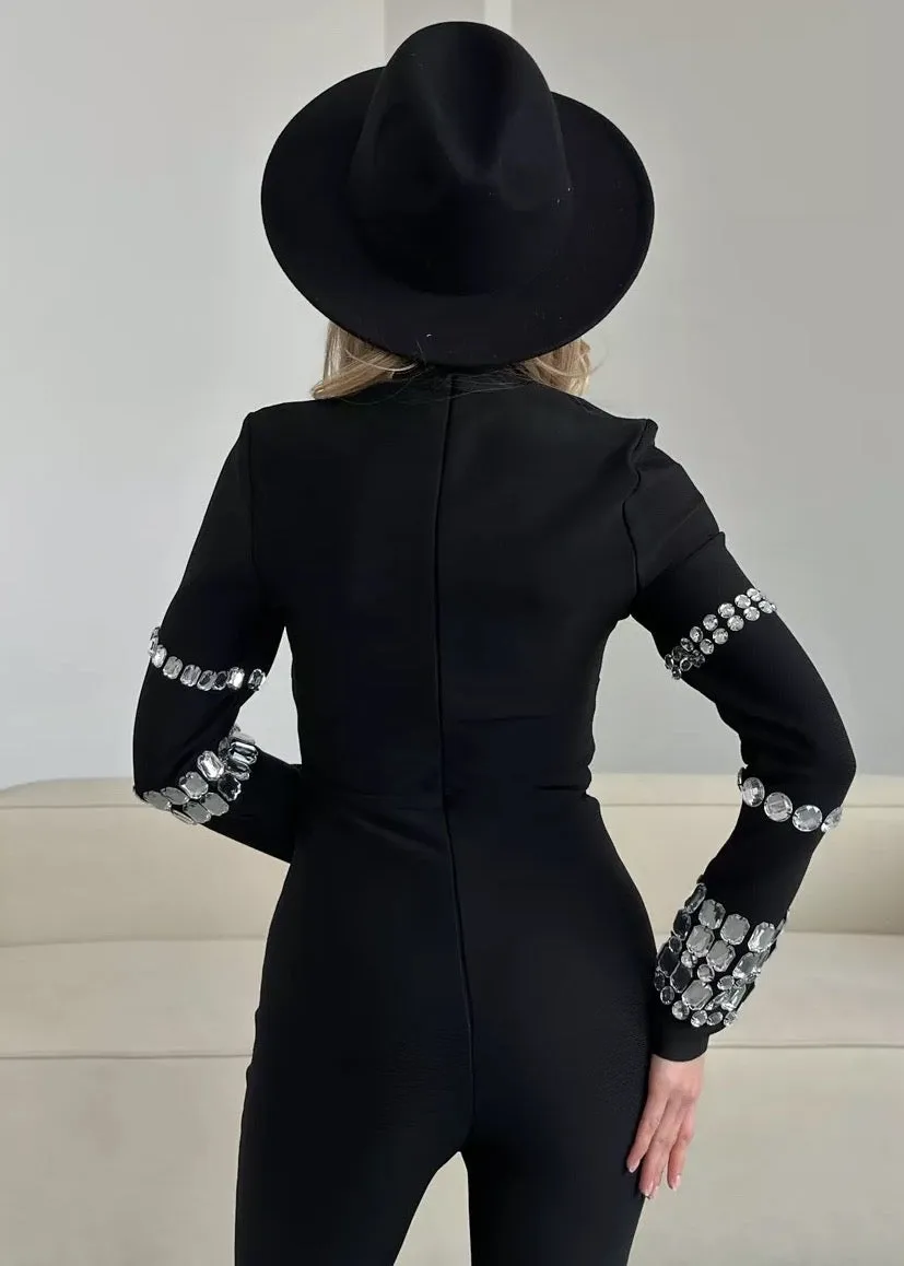 Ksenia Crystal Embroidered Bandage Jumpsuit