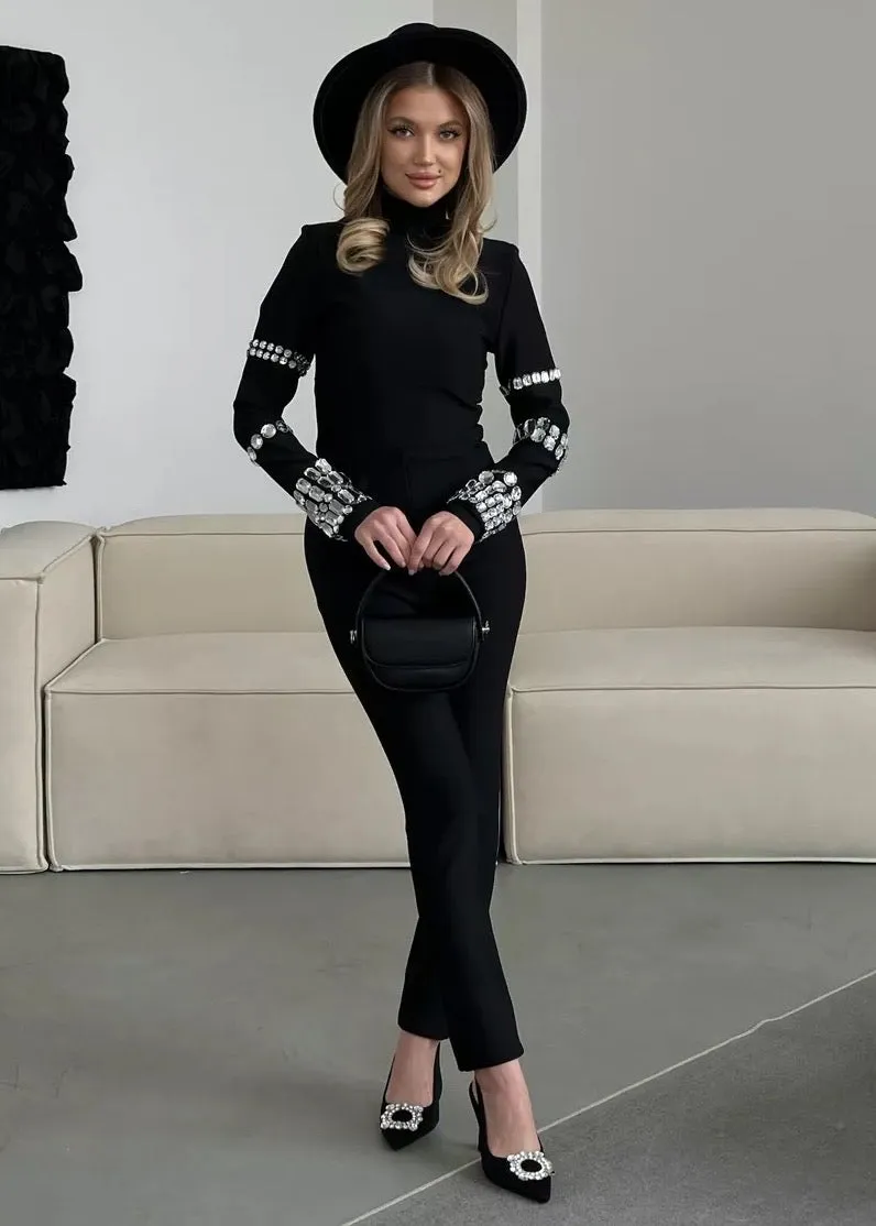 Ksenia Crystal Embroidered Bandage Jumpsuit