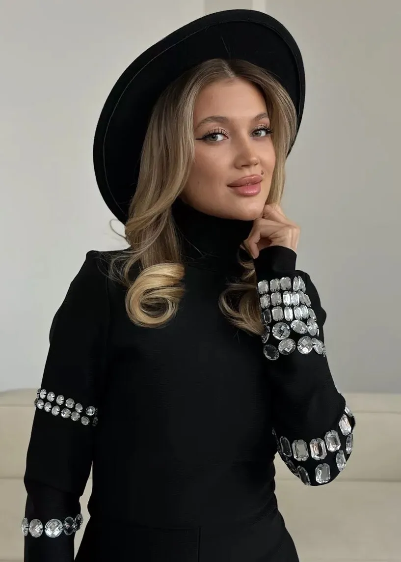 Ksenia Crystal Embroidered Bandage Jumpsuit