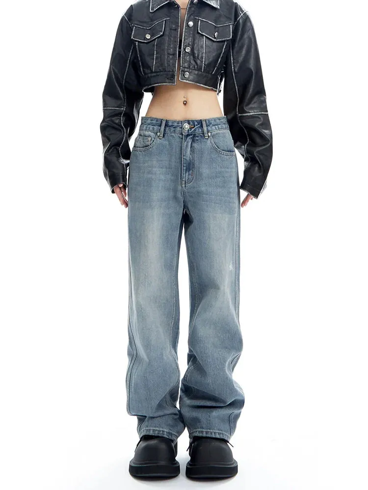 Light Wash Wide-Leg Denim Jeans
