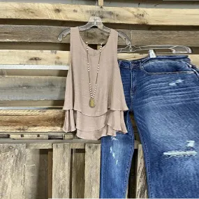 Linen-look Double Layer Triple Tiered Boho Tank Top
