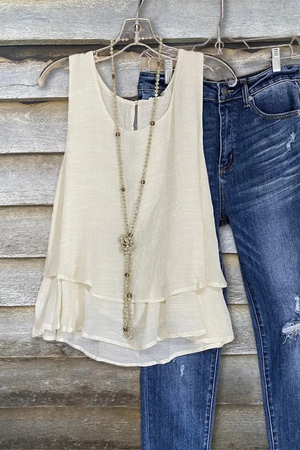 Linen-look Double Layer Triple Tiered Boho Tank Top