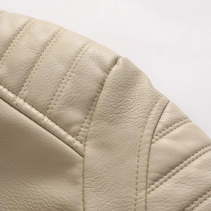 Men's Vintage Hooded Fleece Warm Zip-Up Slim Fit Leather Jacket 54049615M
