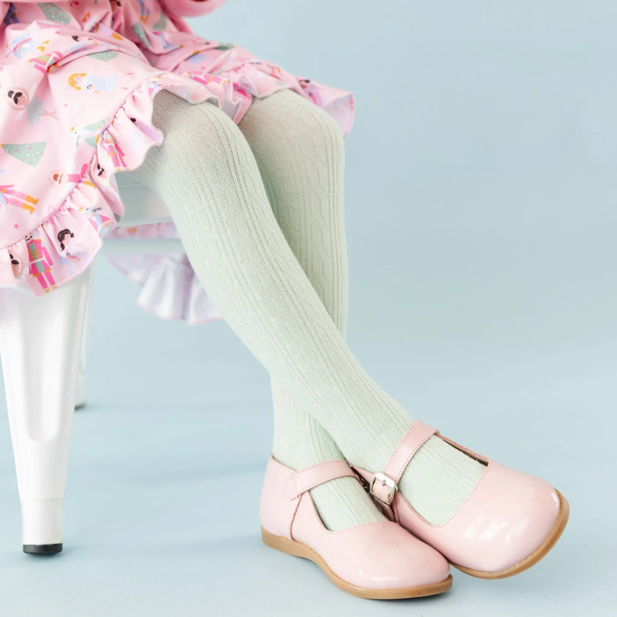 Mint Cable Knit Tights