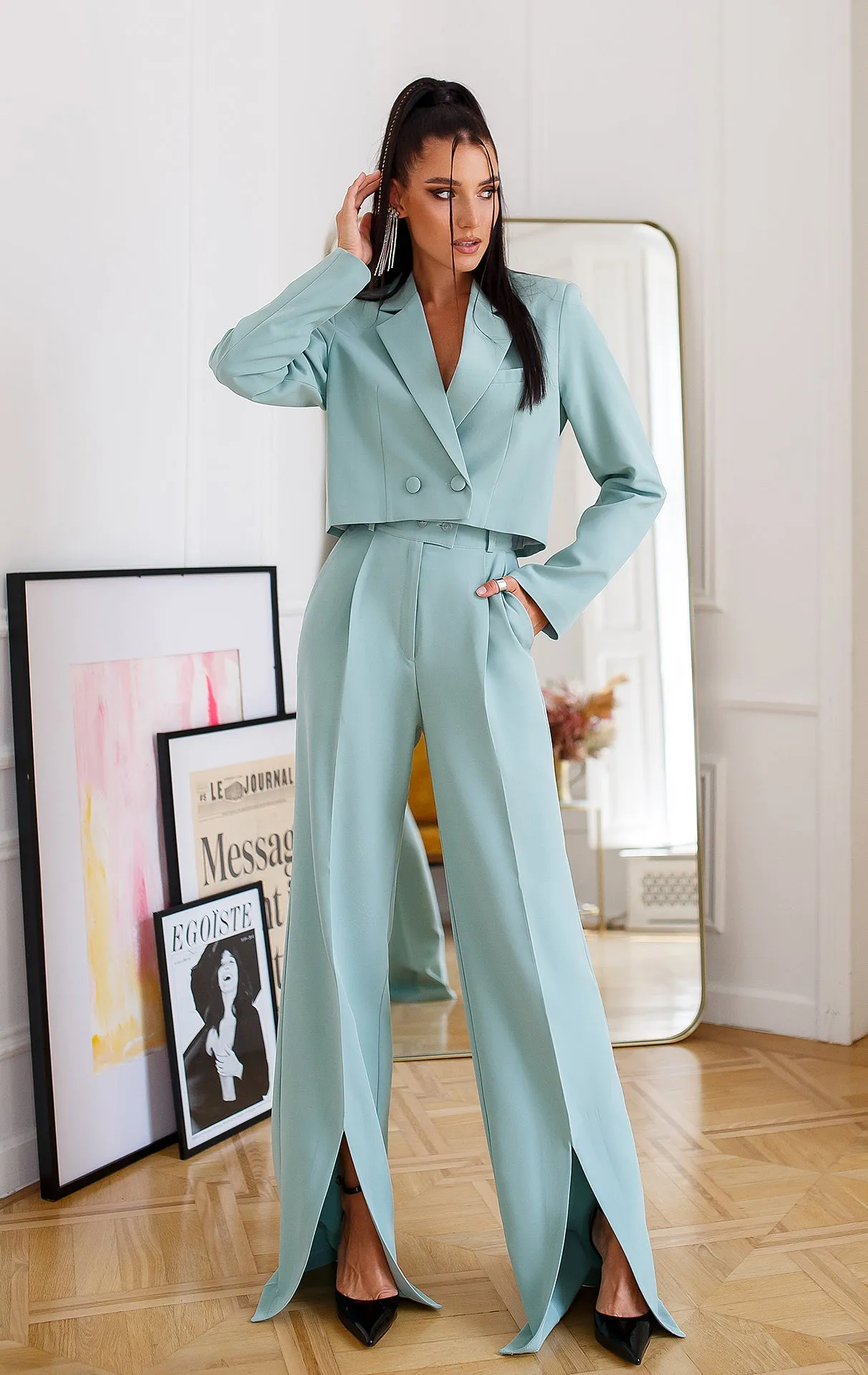 Olive Crop Jacket Suit 2-Piece