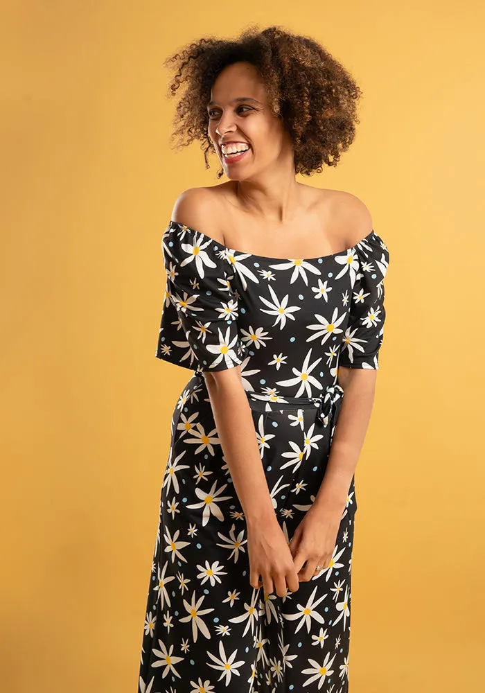 Ophelia Mono Daisy Print Culotte Leg Jumpsuit