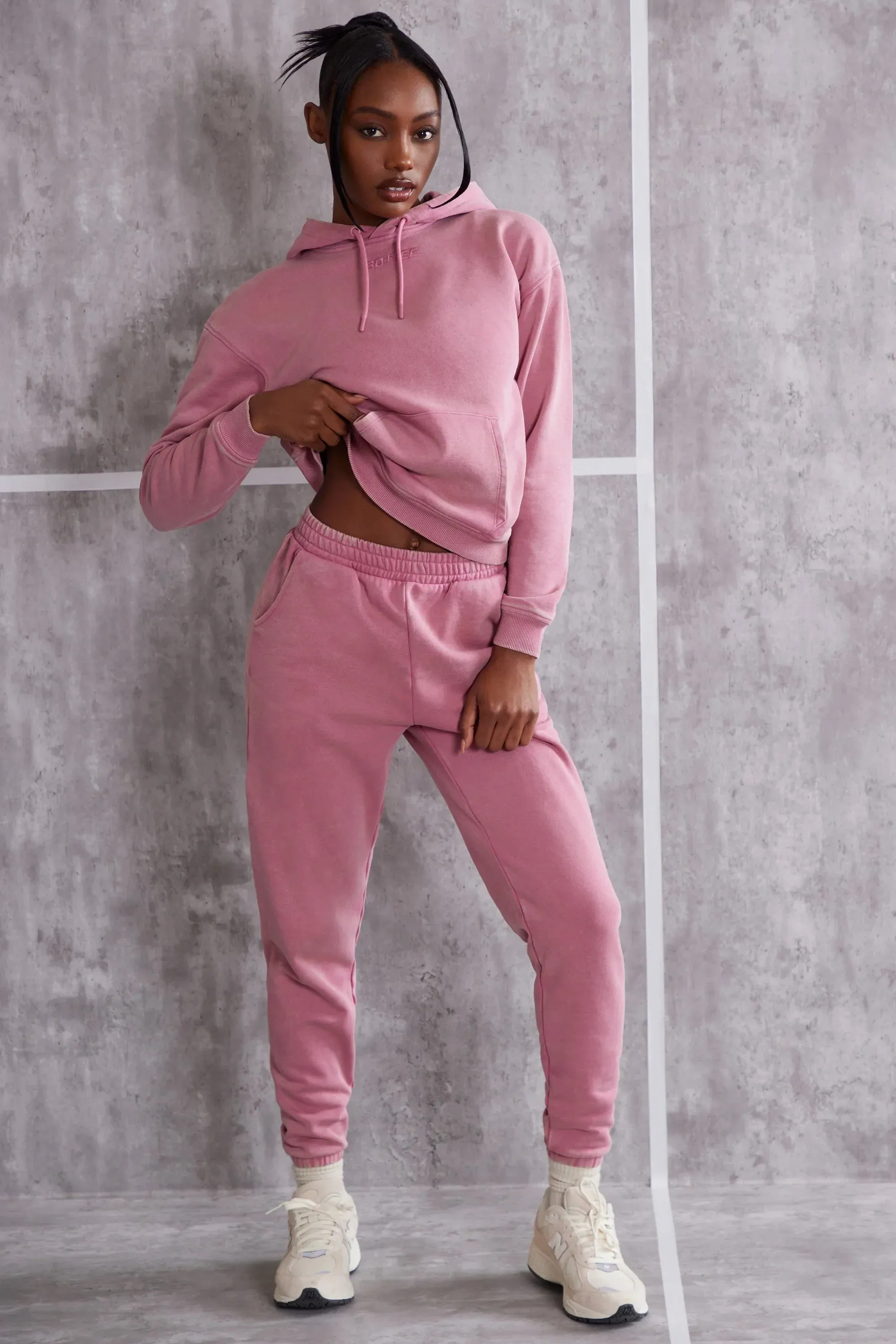 Petite High Waist Cuffed Joggers in Rose