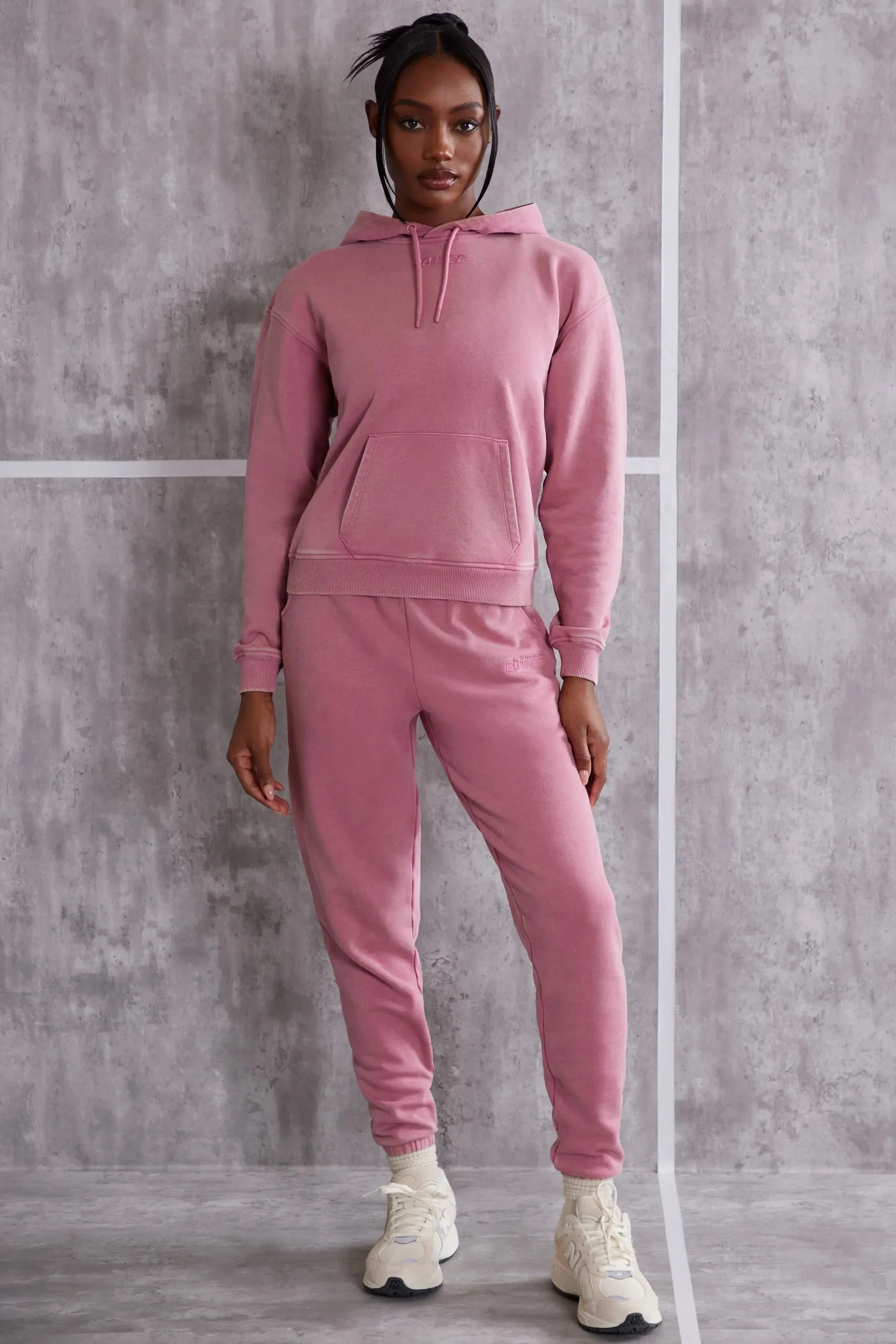 Petite High Waist Cuffed Joggers in Rose